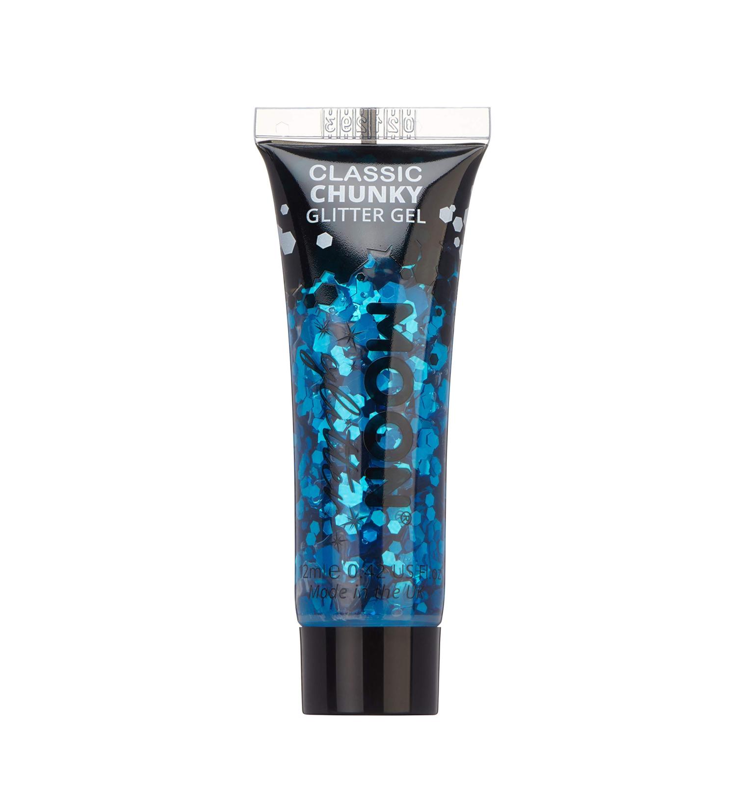 Moon Glitter Classic Blue Chunky Face & Body Glitter Gel - 12ml | Festival Cosmetic Glitter for Face, Body, Hair & Nails - Buy Online on GoSupps.com