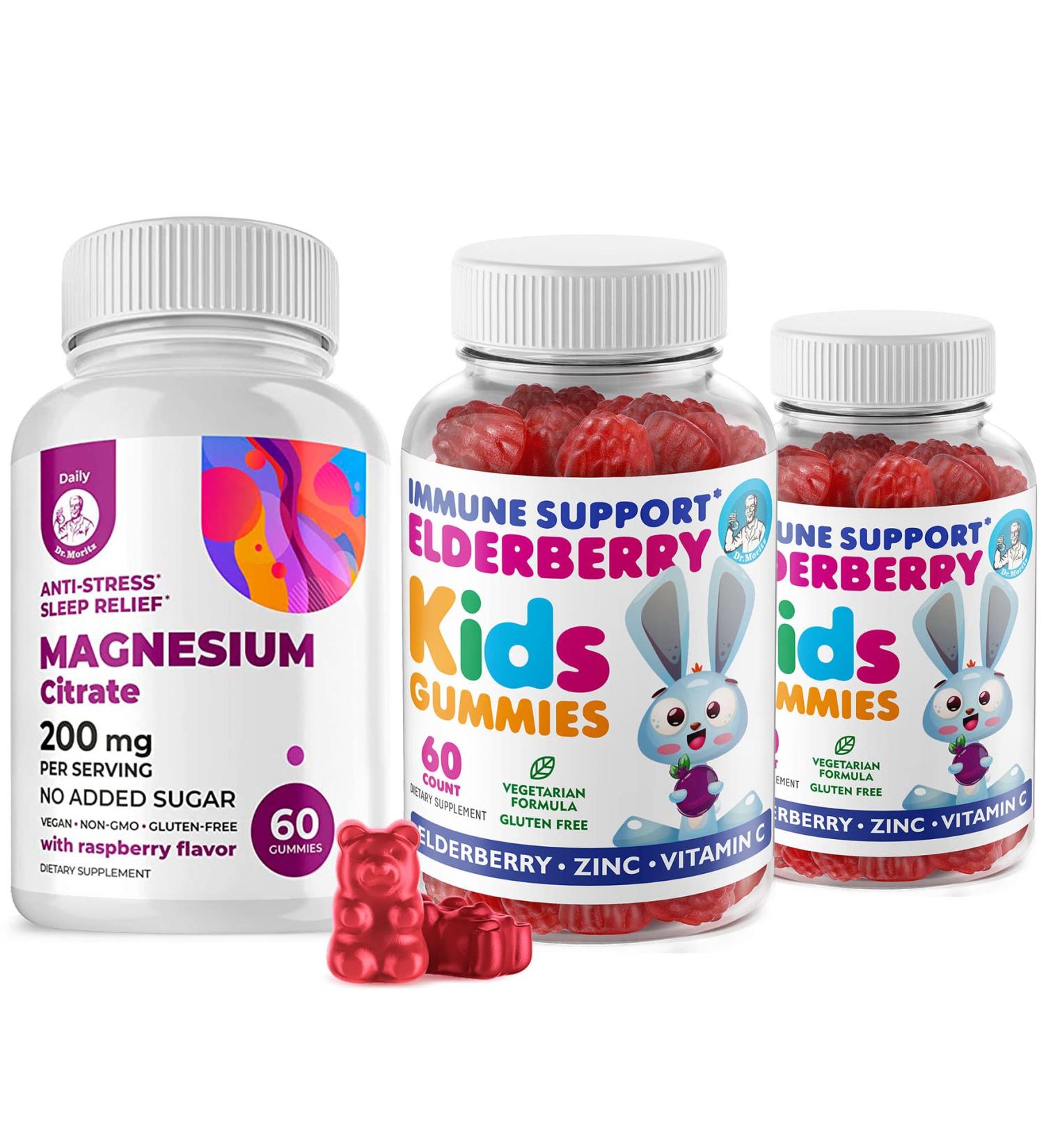 Elderberry Gummies for Kids and Magnesium 200 mg Gummies Sugar-Free - Healthy Immune System Booster and Health Support with Elderberries Extract with Magnesium Calm Chews for Kids & Adults Sugar-Free - Buy Online on GoSupps.com