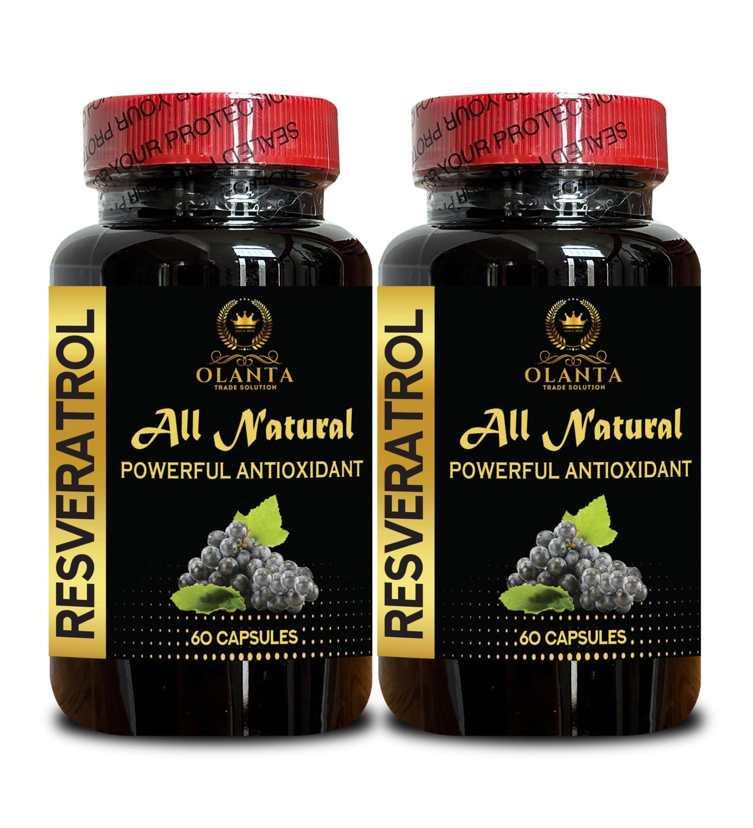 OLANTA TRADE SOLUTION Premium Trans-Resveratrol | Daily Antioxidant Formula | Supports Energy & Healthy Lifestyle | Healthy Skin & Hair Support - 2 Bottles 120 Capsules - Buy Online on GoSupps.com