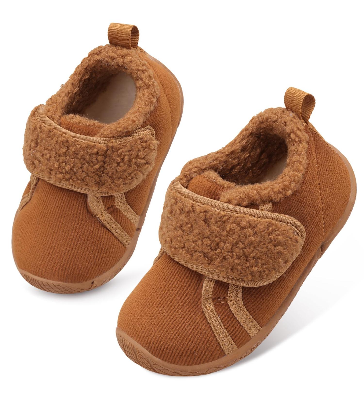 JOINFREE Baby Girl First Walking Shoes | Anti-Slip Plush Boys Slipper | Cozy Toddlers Shoes - 6.5/7 UK Child (Brown) - Buy Online on GoSupps.com