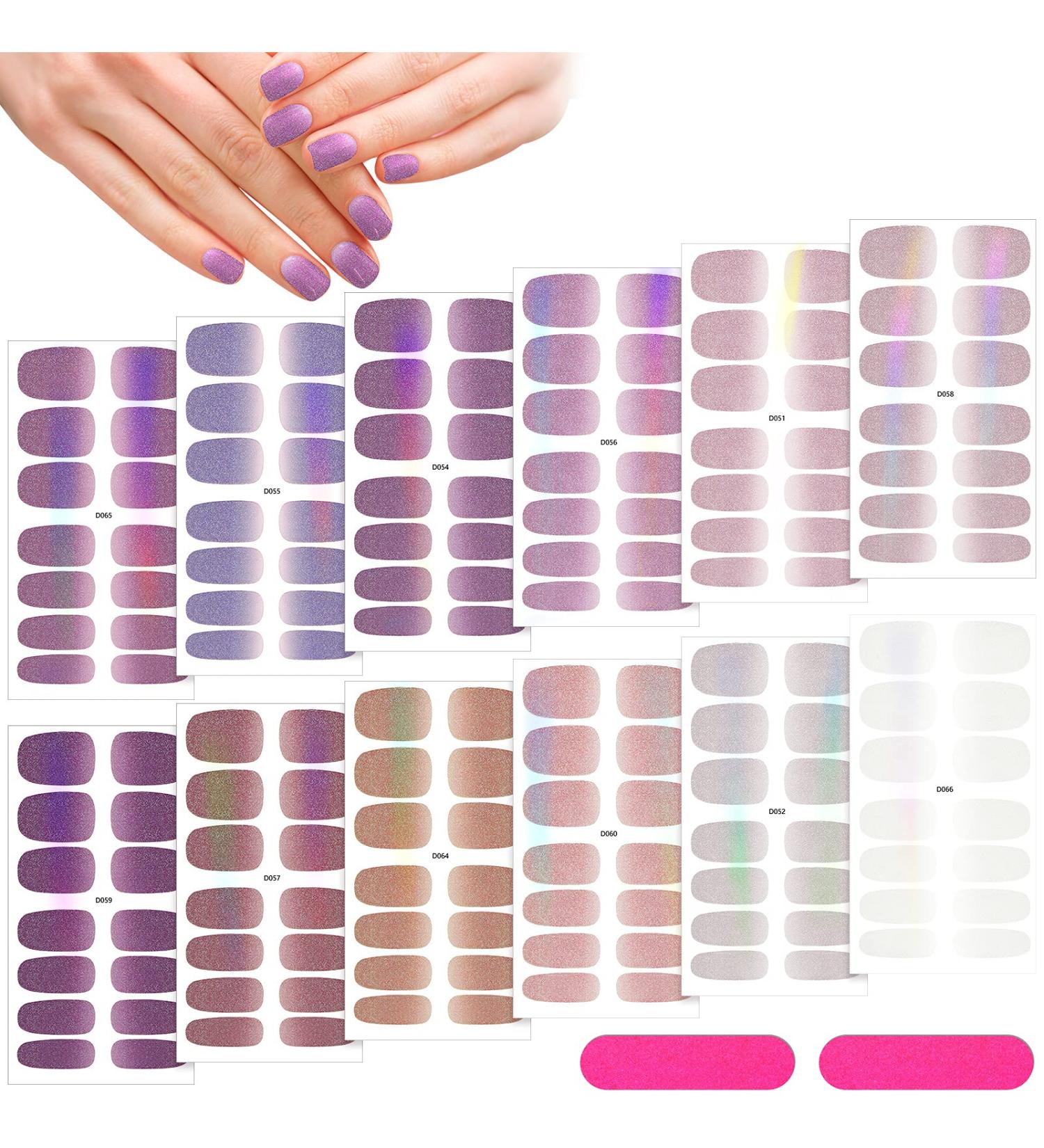 12 Sheets Glitter Solid Color Nail Wraps Nail Polish Stickers Adhesive Nail Polish Wraps Nail Stickers Full Nail Wraps Stick On Nail Strips with 2 Pieces Nail Files for Women Gel Polish Nail - Buy Online on GoSupps.com