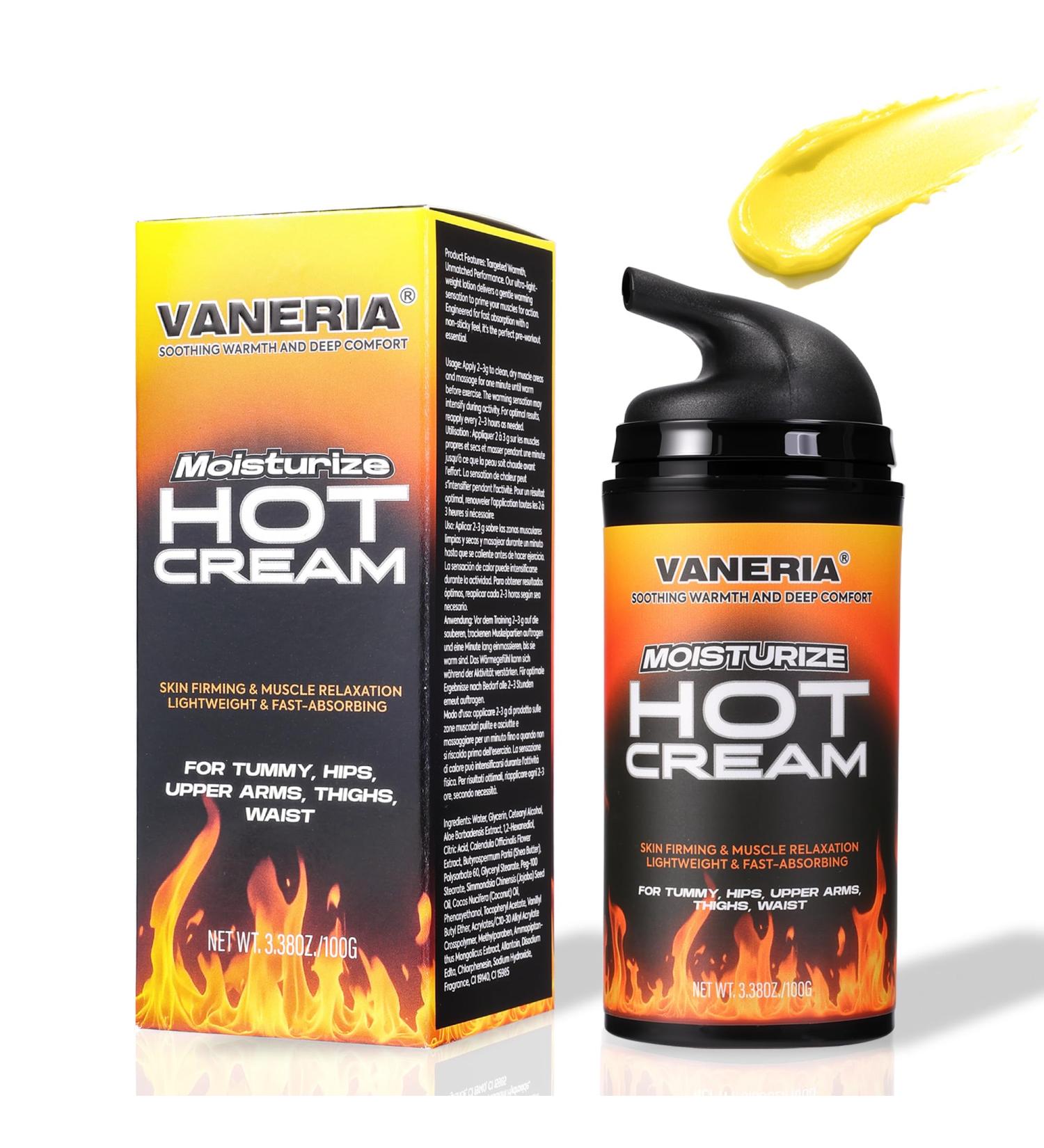VANERIA Creme Raffermissante Anti Cellulite Hot Cream - Raffermissement De La Peau Et Relaxation Musculaire Pour Le Ventre Les Hanches L'Abdomen Les Jambes Les Bras La Taille 100g/3 38oz - Buy Online on GoSupps.com