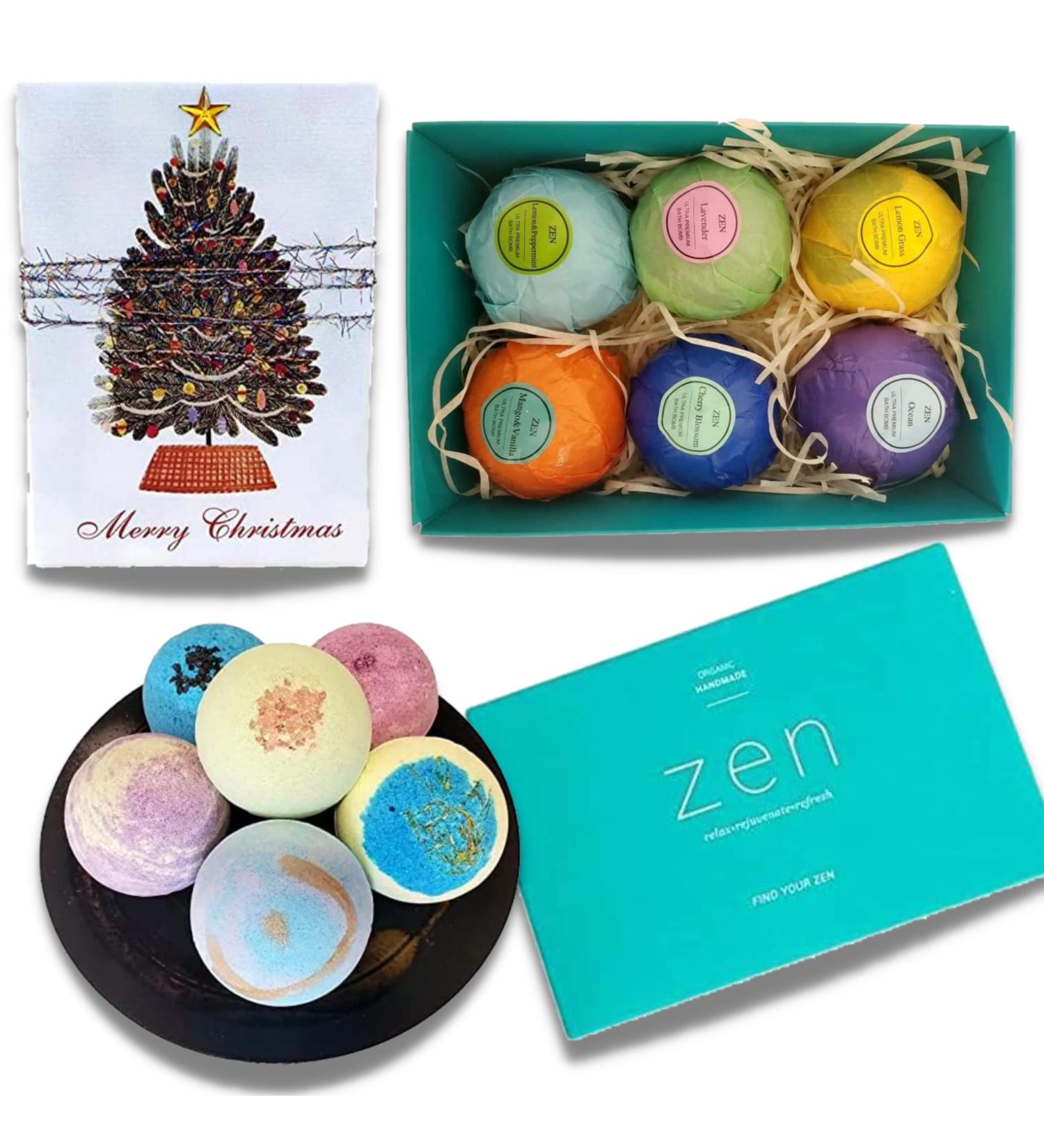 6 Extra Large 5.2 oz. Hand Made Vegan Organic Bath Bomb Set Perfect for Bubble & Spa Bath (Christmas Packed Box) - Buy Online on GoSupps.com