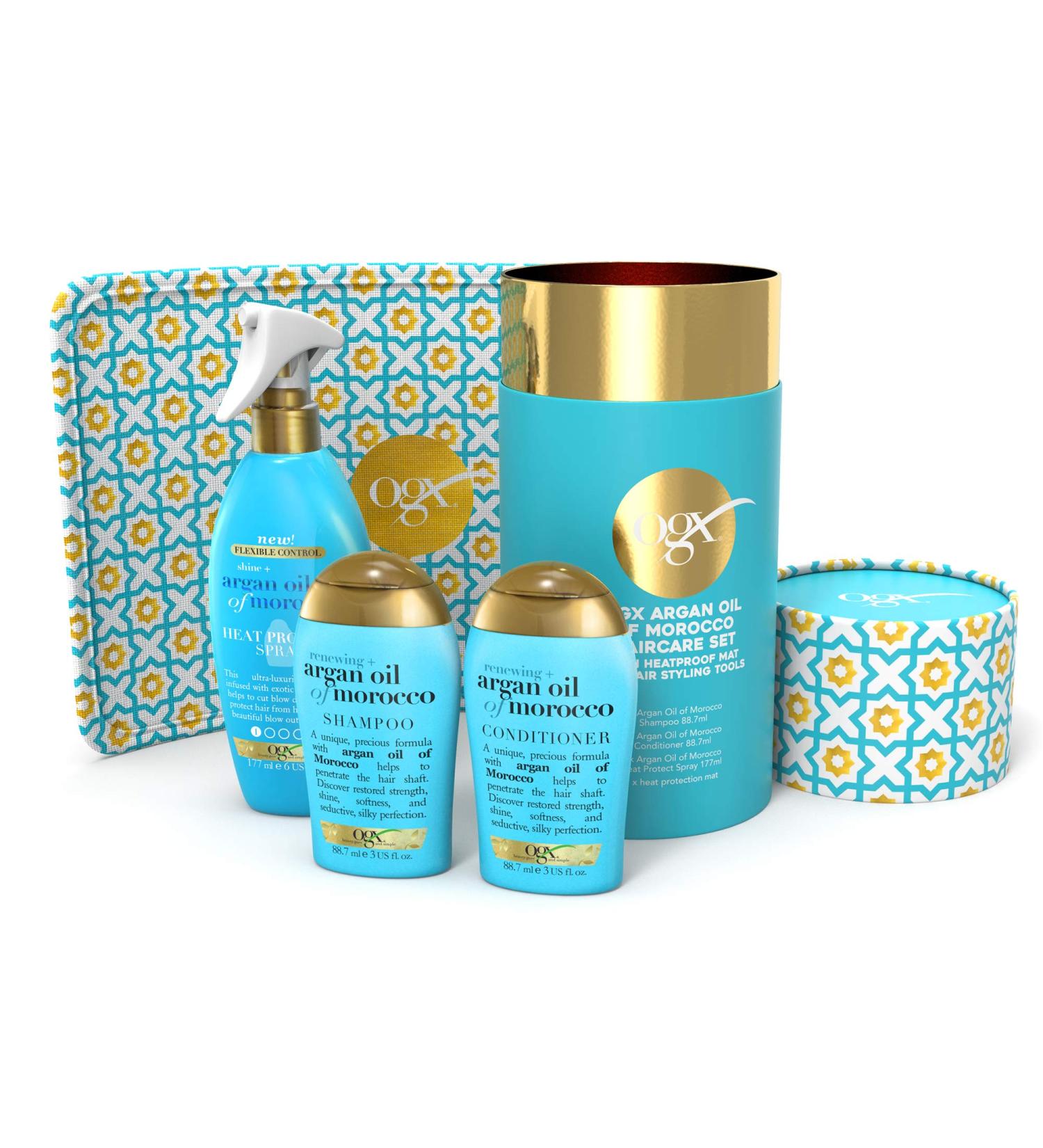 OGX Argan Oil of Morocco Hair Care Gift Set with Heat Protection Spray & Resistant Mat - Buy Online on GoSupps.com