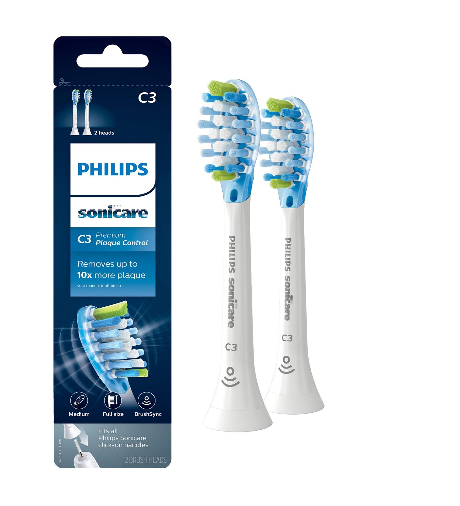Philips Sonicare C3 Premium Plaque Control Replacement Toothbrush Heads - 2 Pack, White - HX9042/65 - Buy Online on GoSupps.com