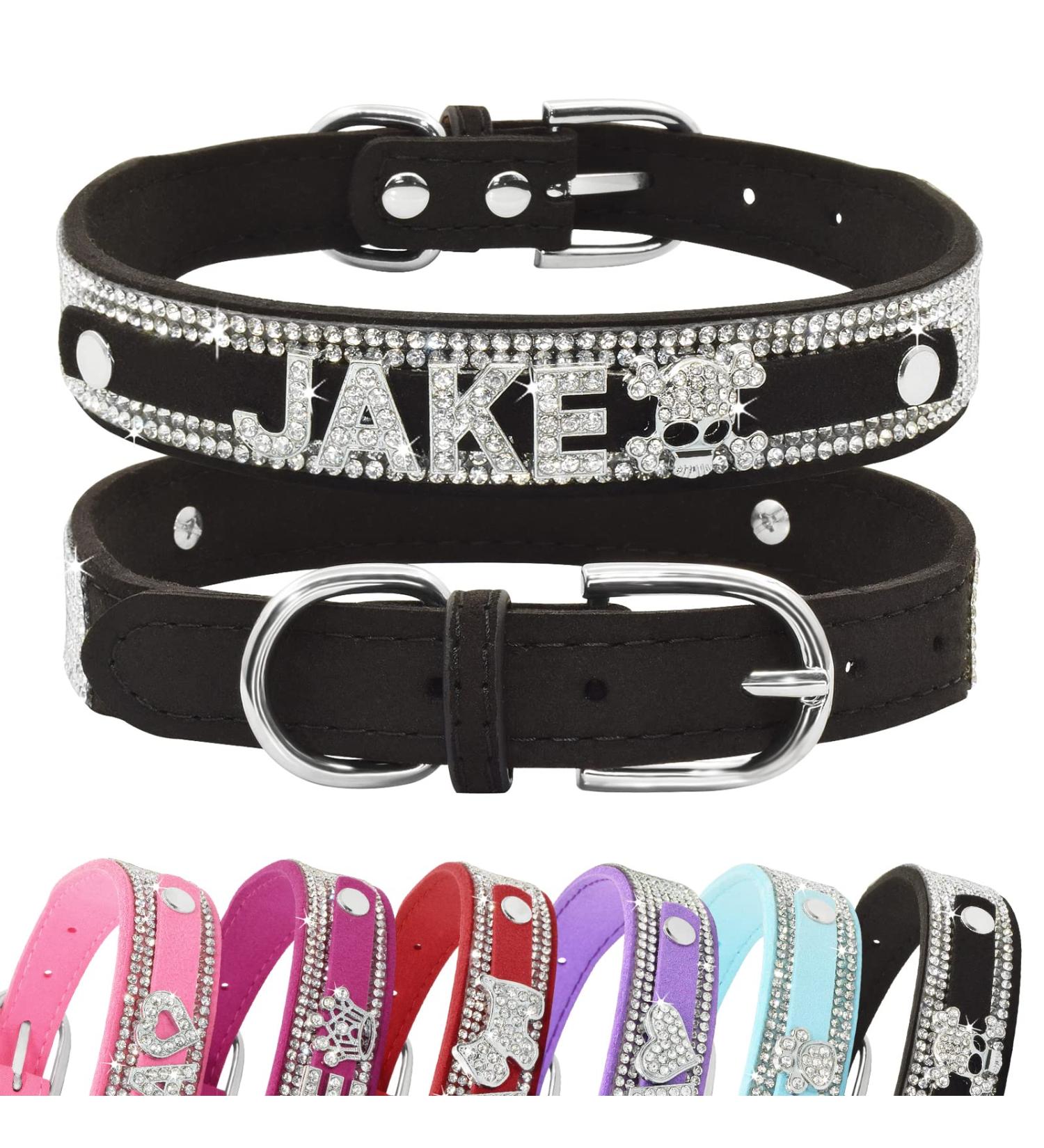 Senristar Personalized Bling Rhinestone Dog Collar | Custom Glitter Crystal Diamond for Small Medium & Large Dogs (3.0 cm Wide 45-54 cm Neck) - Stylish Black Design - Buy Online on GoSupps.com