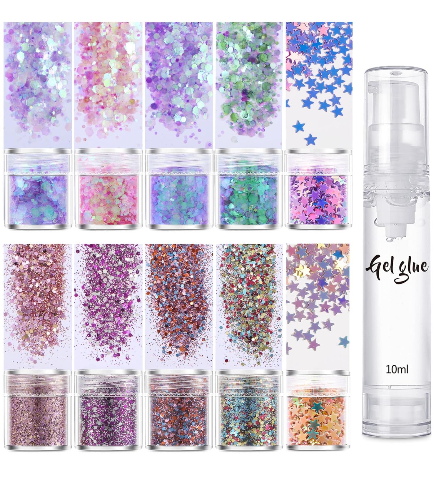 10 Colors Body Glitter Cosmetic Glitter - Face Glitter Chunky Glitter - Face Glitter Festival Hair Glitter with Glue and Brush for Body Hair Nails Stage Halloween Party Pink - Buy Online on GoSupps.com