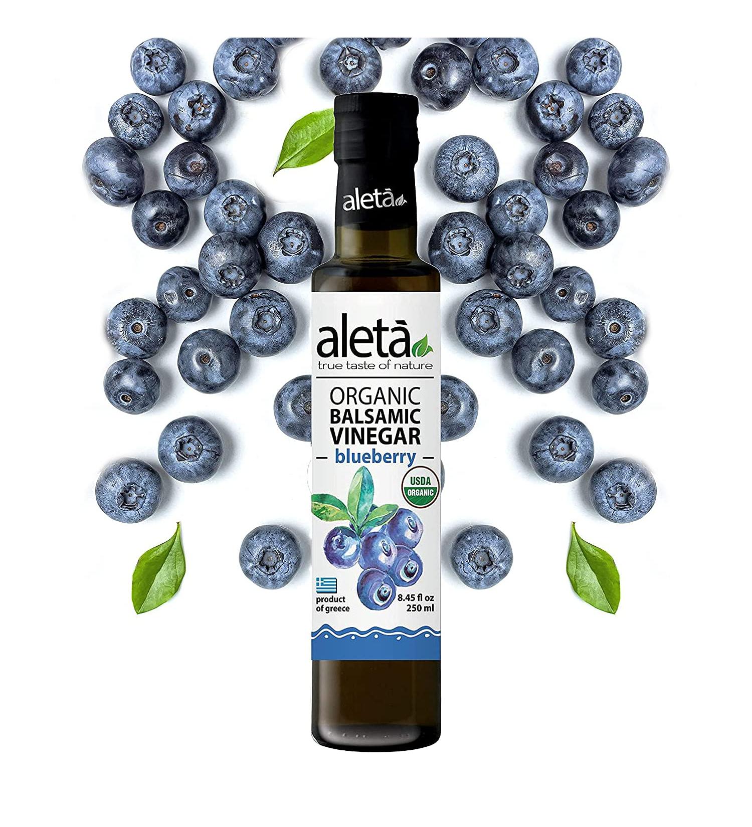 Aleta Organic Blueberry Infused Balsamic Vinegar 8.45 oz - Perfect for Salad Dressings, Vinaigrettes, Pasta, Desserts & Cocktails - Buy Online on GoSupps.com
