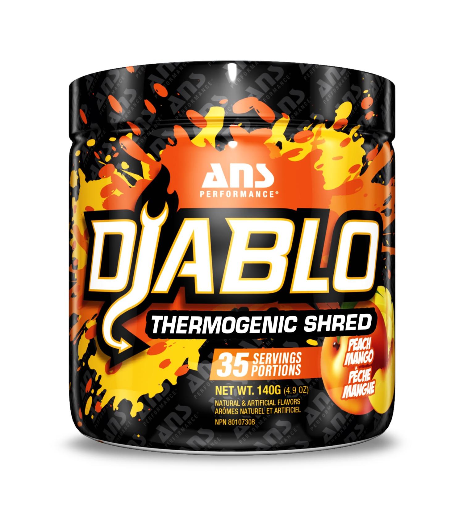 ANS Performance Diablo (35 Servings 4.9 oz) - Energy Powder for Elevated Strength & Stamina - With Added Kinetq Garcinia L Carnitine - Thermogenic Formula - Delicious Flavours (Peach Mango) - Buy Online on GoSupps.com