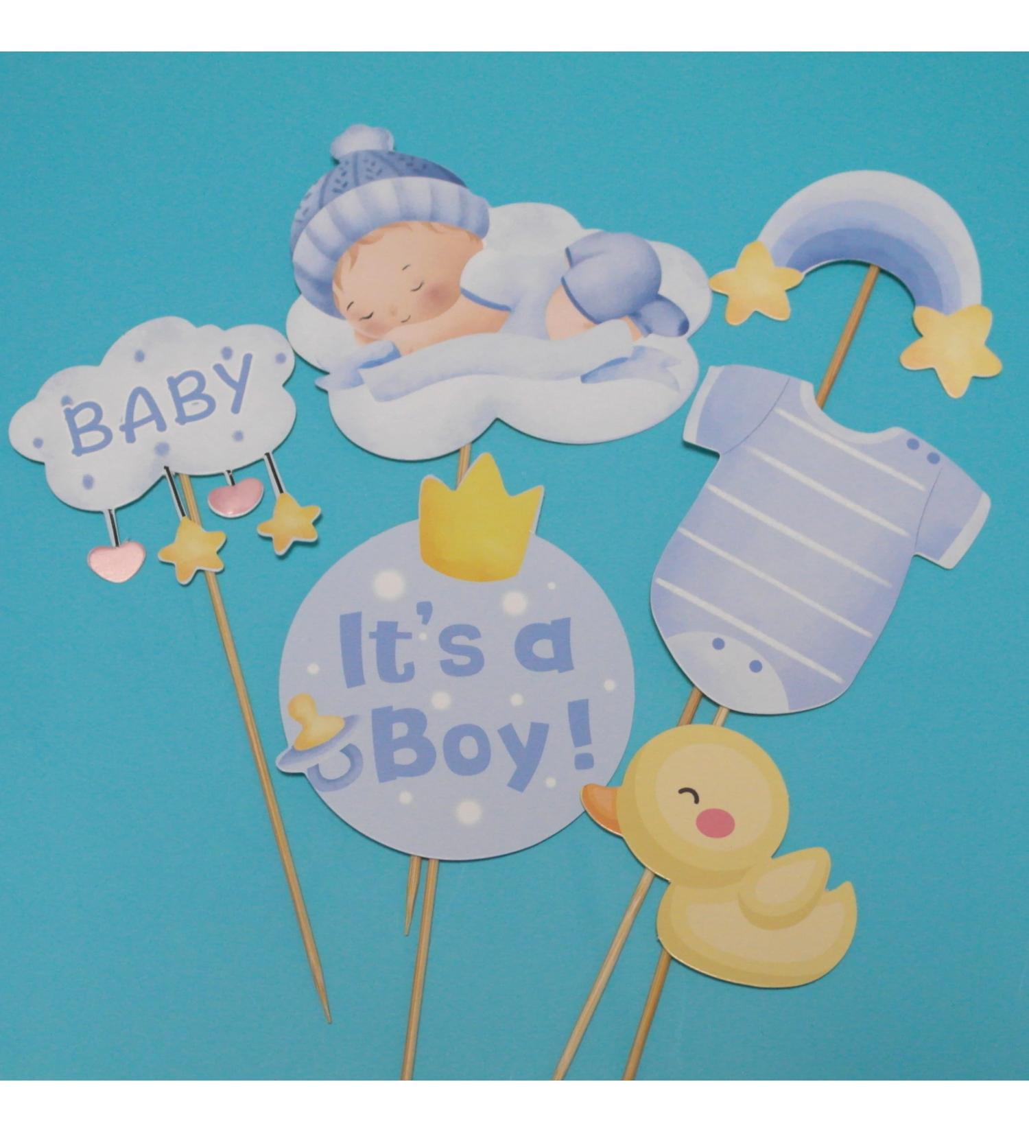 GORWERY 6pcs It s a Boy Cake Toppers Blue Baby Shower Cupcake Picks Appetizers Cake Dessert Decorations for Baby Boy Newborn Gender Reveal Party