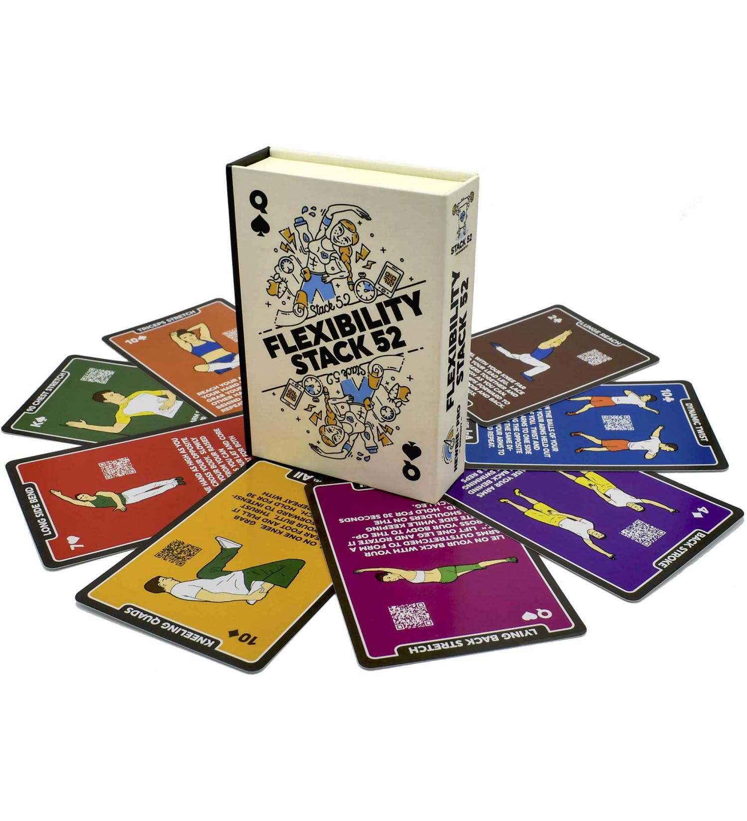 Stack 52 Flexible Exercise Cards - Dynamic & Static Stretches with Video Instructions | Perfect for Warm-Ups & Joint Mobility | Multicolored Fitness Cards - Buy Online on GoSupps.com