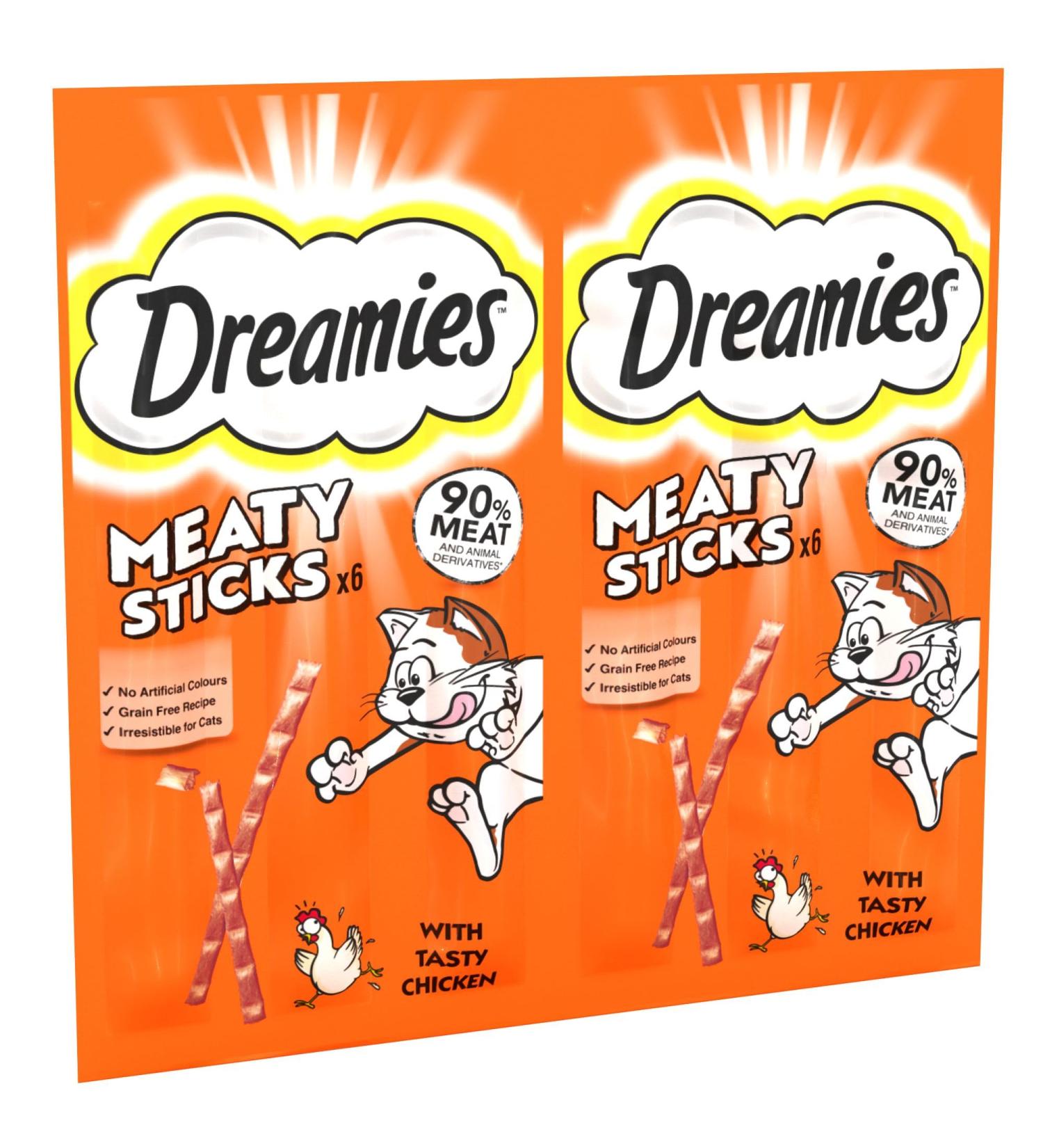 Dreamies Meaty Sticks 84 Pieces Cat Treats Tasty Snacks with Delicious Chicken Pack of 14 x(30g) - Buy Online on GoSupps.com