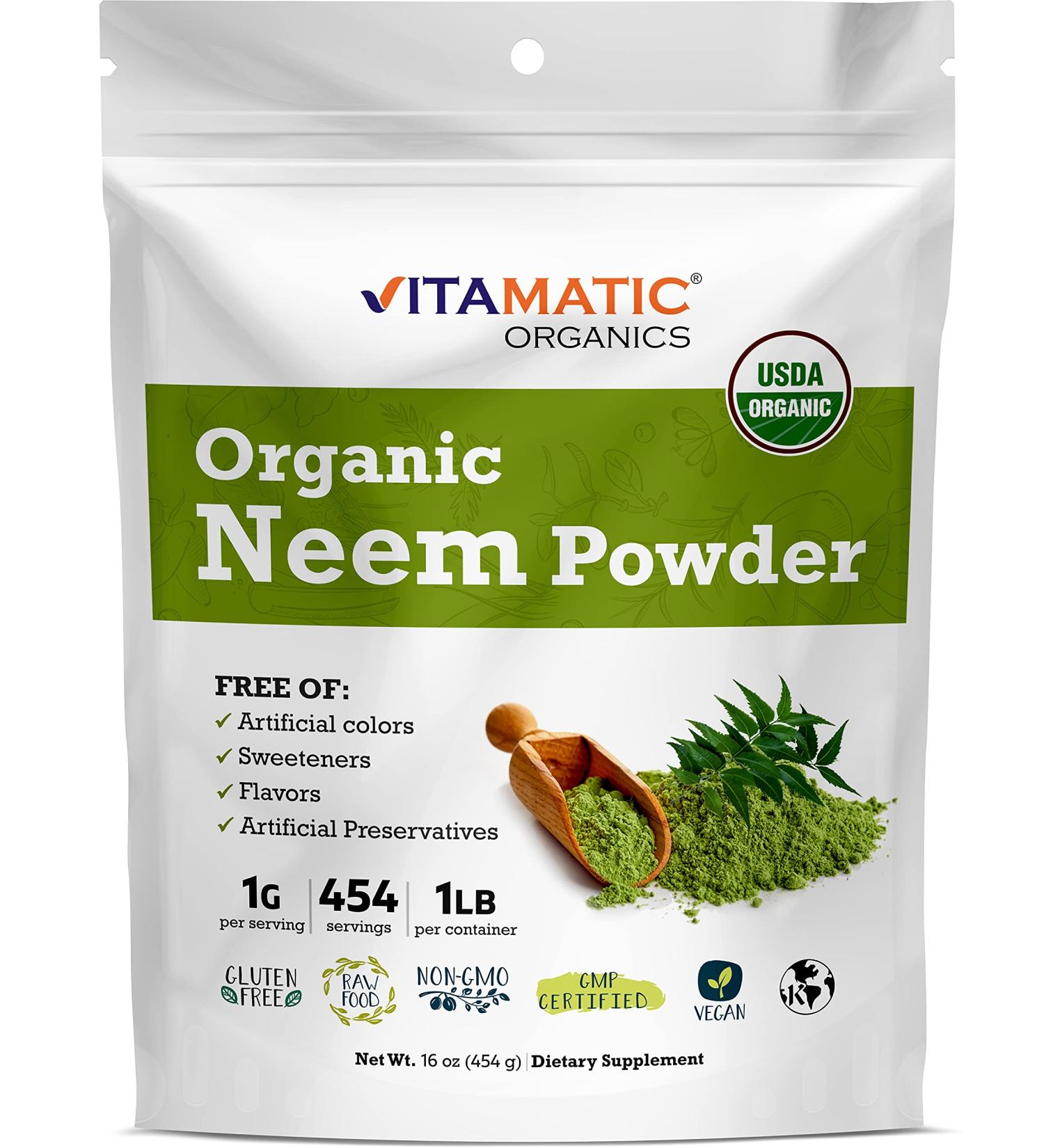Vitamatic USDA Certified Organic Neem Leaf Powder - 1lb (16oz) - Buy Online on GoSupps.com