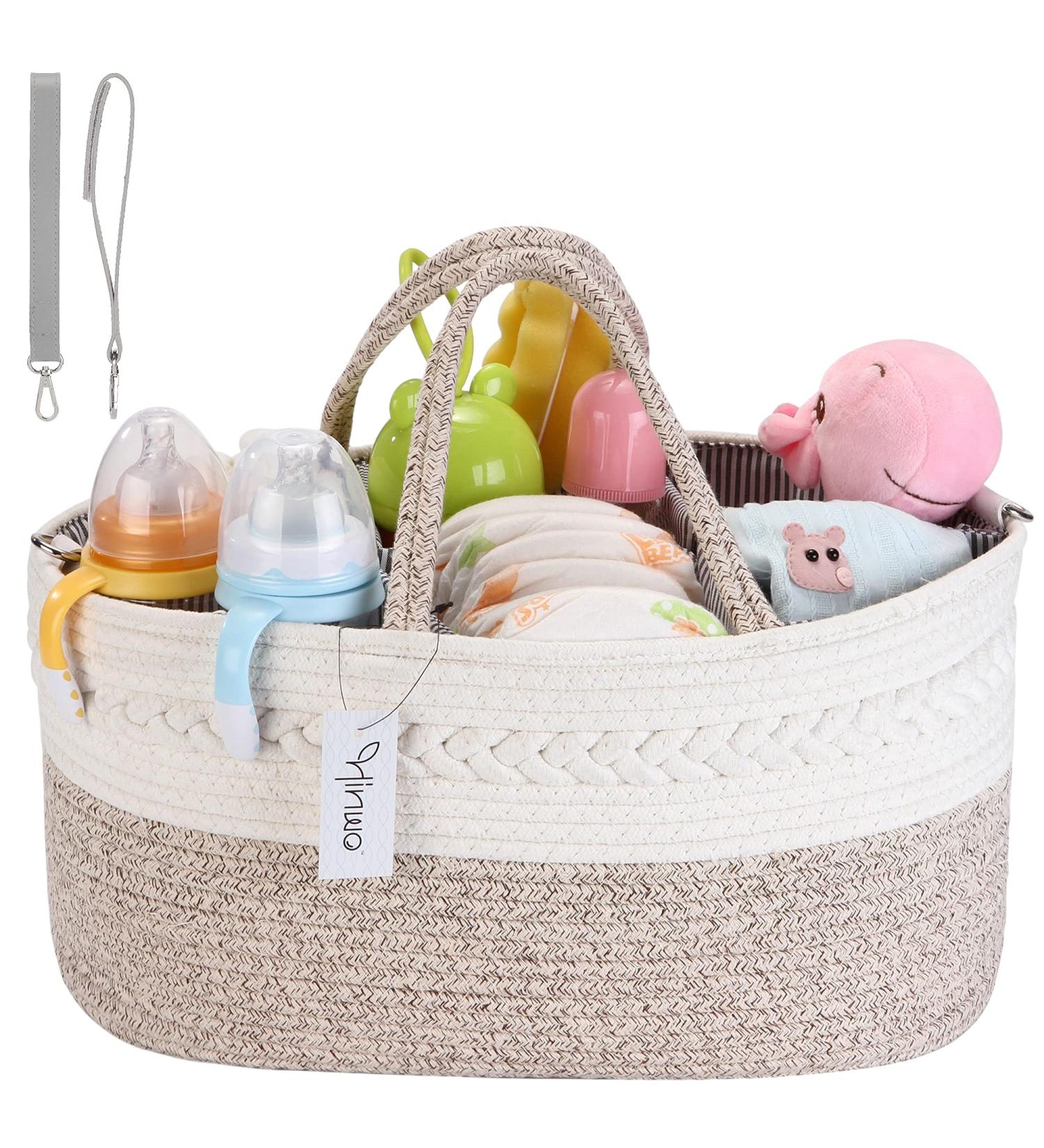 Hinwar Baby Diaper Caddy | Portable Organizer for Infants & Toddlers | Cotton Rope Bag with Removable Divider | Newborn Shower Gift | Brown - Buy Online on GoSupps.com
