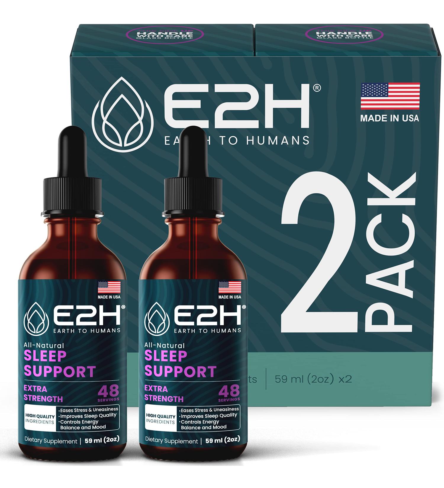 E2H Natural Sleep Aid - Liquid Melatonin with Chamomile Theanine - Sleep Better Deeper Longer - Vegan Gluten Free - Provides Stress Relief (2 Bottles) 2 Fl Oz (Pack of 2) - Buy Online on GoSupps.com