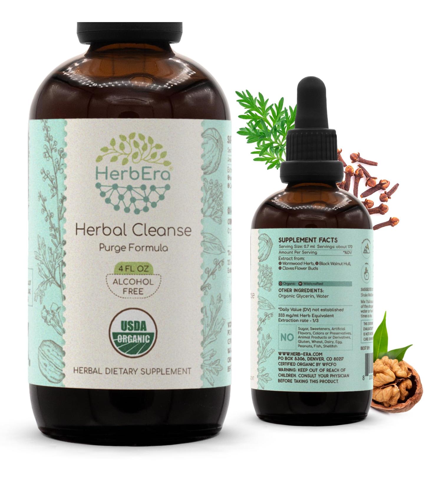 HerbEra Herbal Cleanse Organic Alcohol-Free Tincture | Detox and Cleanse Formula Extract Supplement | Organic Wormwood Herb Black Walnut Hull Cloves Flower Buds | Purge Extract (4 fl oz) 4 Fl Oz (Pack of 1) - Buy Online on GoSupps.com