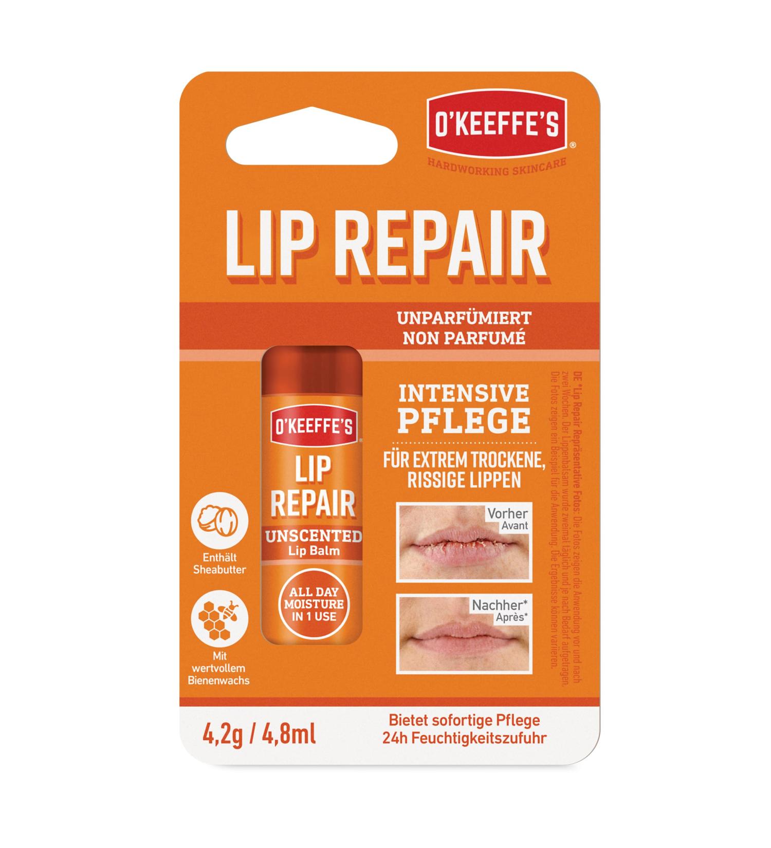 O'Keeffe's Lip Repair Unscented Lip Balm 4.2g - Moisturizing Lip Care for Dry Chapped Lips - Pack of 1 - International Shipping Available - Buy Online on GoSupps.com