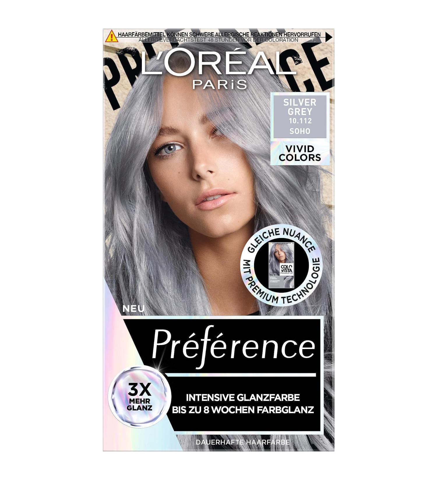 L'Or al Paris Preference Vivid Colors 10.112 Silver Gray - Intensive Permanent Hair Color Up to 8 Weeks of Shine - 1 Piece - Buy Online on GoSupps.com