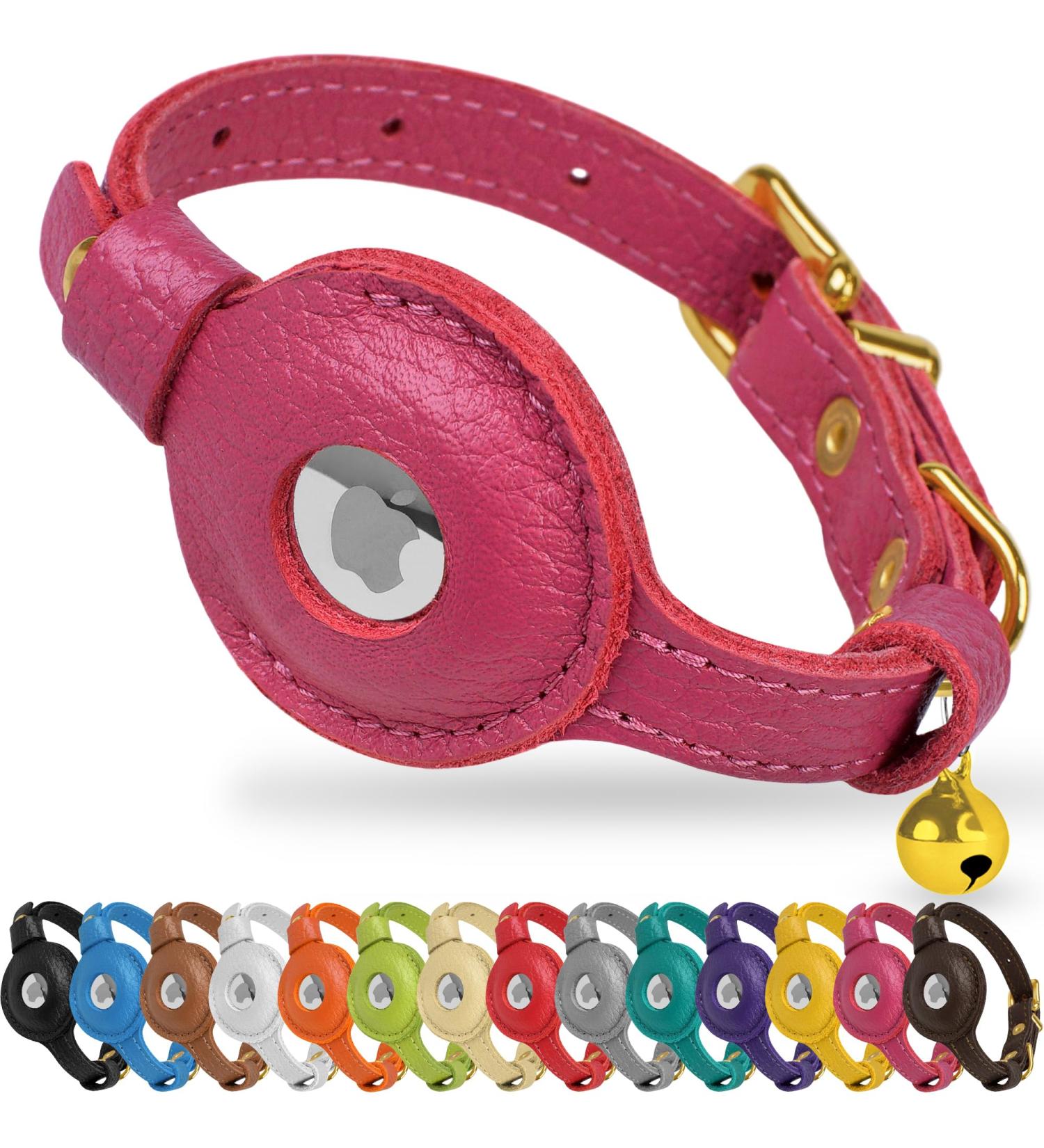 Shop Oopsdoggy Pink Leather Airtag Cat Collar with Bells | Durable GPS Pet Collar for Cats & Small Dogs - Buy Online on GoSupps.com