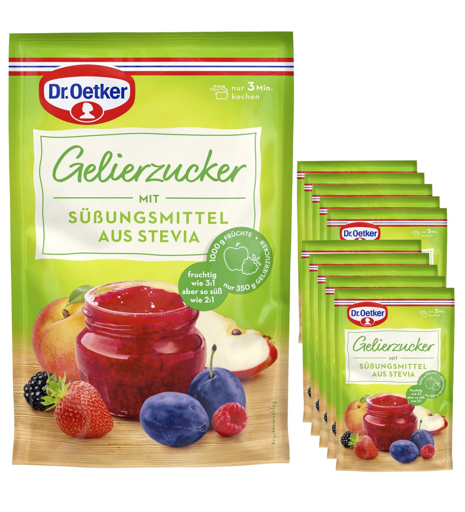 Dr. Oetker Gelling Sugar with Stevia Sweetener - Low-Calorie Jam Making Pack of 10 (10 x 350g) - Perfect for Healthy Preserves - Buy Online on GoSupps.com