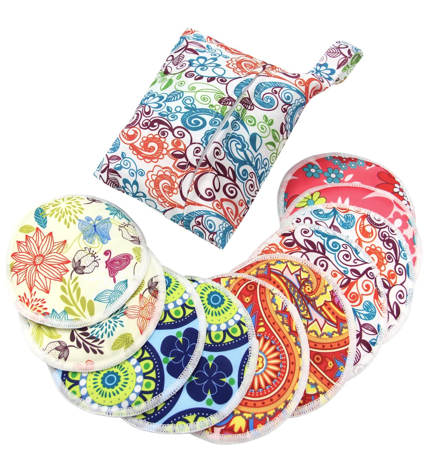 Pinowu Organic Bamboo Nursing Pads - 10 Washable Pads + Wet Bag & Wash Bag | Charming Nipplecovers for Breastfeeding Moms - Pastel Touch, Large 4.7 - Buy Online on GoSupps.com