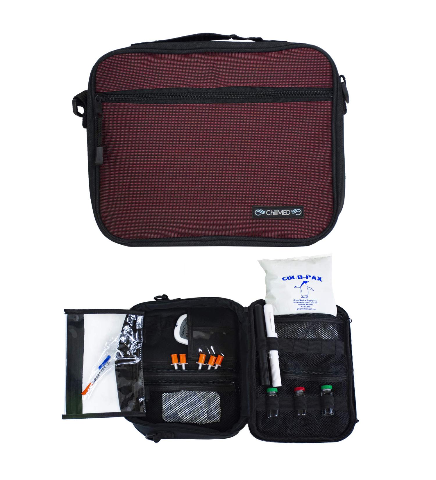 ChillMED Premier Diabetic Supply Organizer | Travel Bag with Cold Pack - 24 Hours Cool Time - Burgundy - 11x9x3 - Buy Online on GoSupps.com
