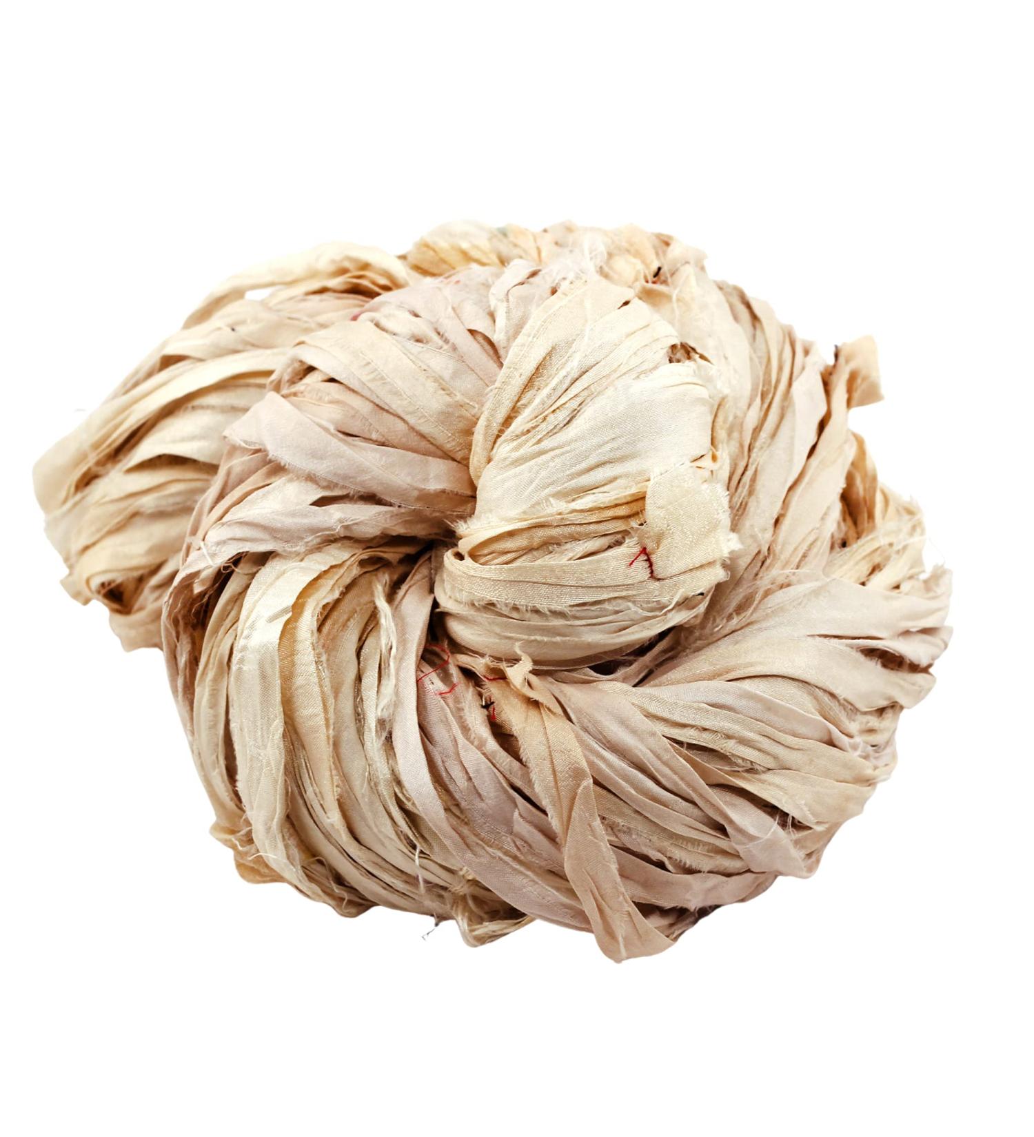 Darn Good Yarn Recycled Sari Silk Ribbon Yarn - Vintage Ivory Off-White - 100g - 50 Yards - Handmade Unique Skein - Buy Online on GoSupps.com