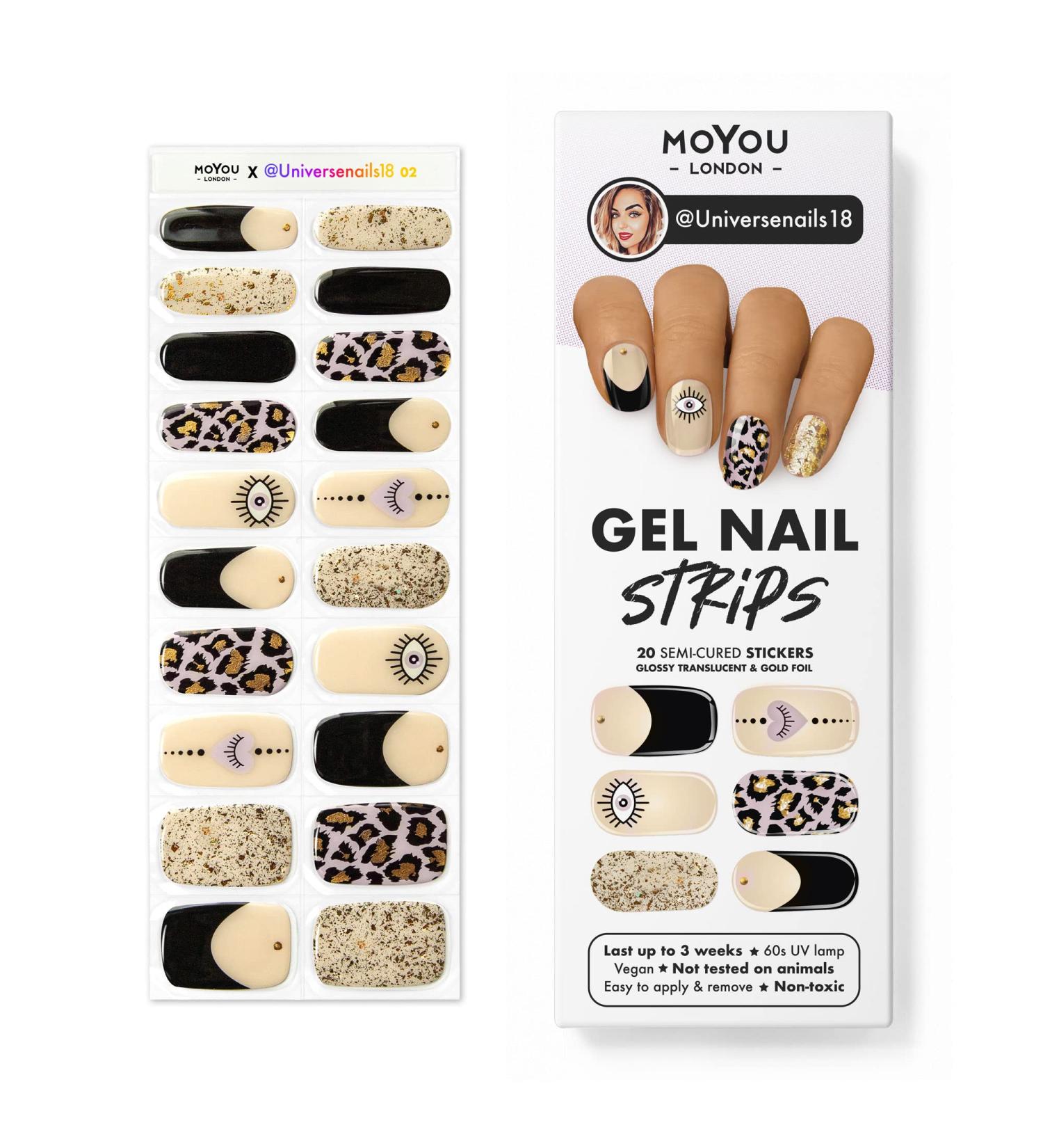 Moyou London Semi Cured Gel Nail Strips - 20 Pc. | Easy Apply & Remove | Salon-Quality Manicure | Buy 3, Get 1 Free UV Lamp - universenails18 - Buy Online on GoSupps.com