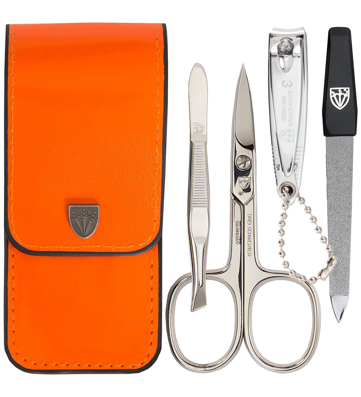 Buy Three Swords Capri Nail Care Set - 4 pcs High Quality Manicure & Pedicure in Orange Synthetic Leather | Nail Scissors Clippers Tweezers & Sapphire Nail Files - Buy Online on GoSupps.com