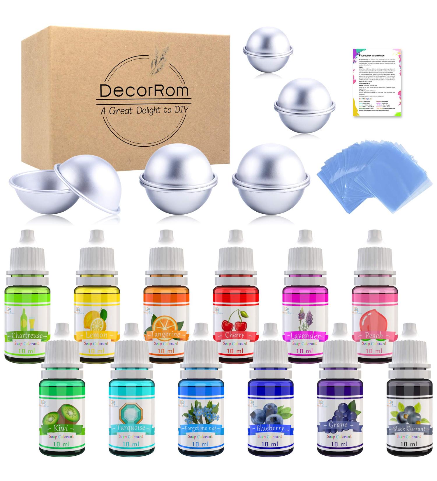 DIY Bath Bombs Kit - 12 Colors 10 Shapes Soap Color Dyes & Shrink Bags for Soap Making | International Shipping - Buy Online on GoSupps.com