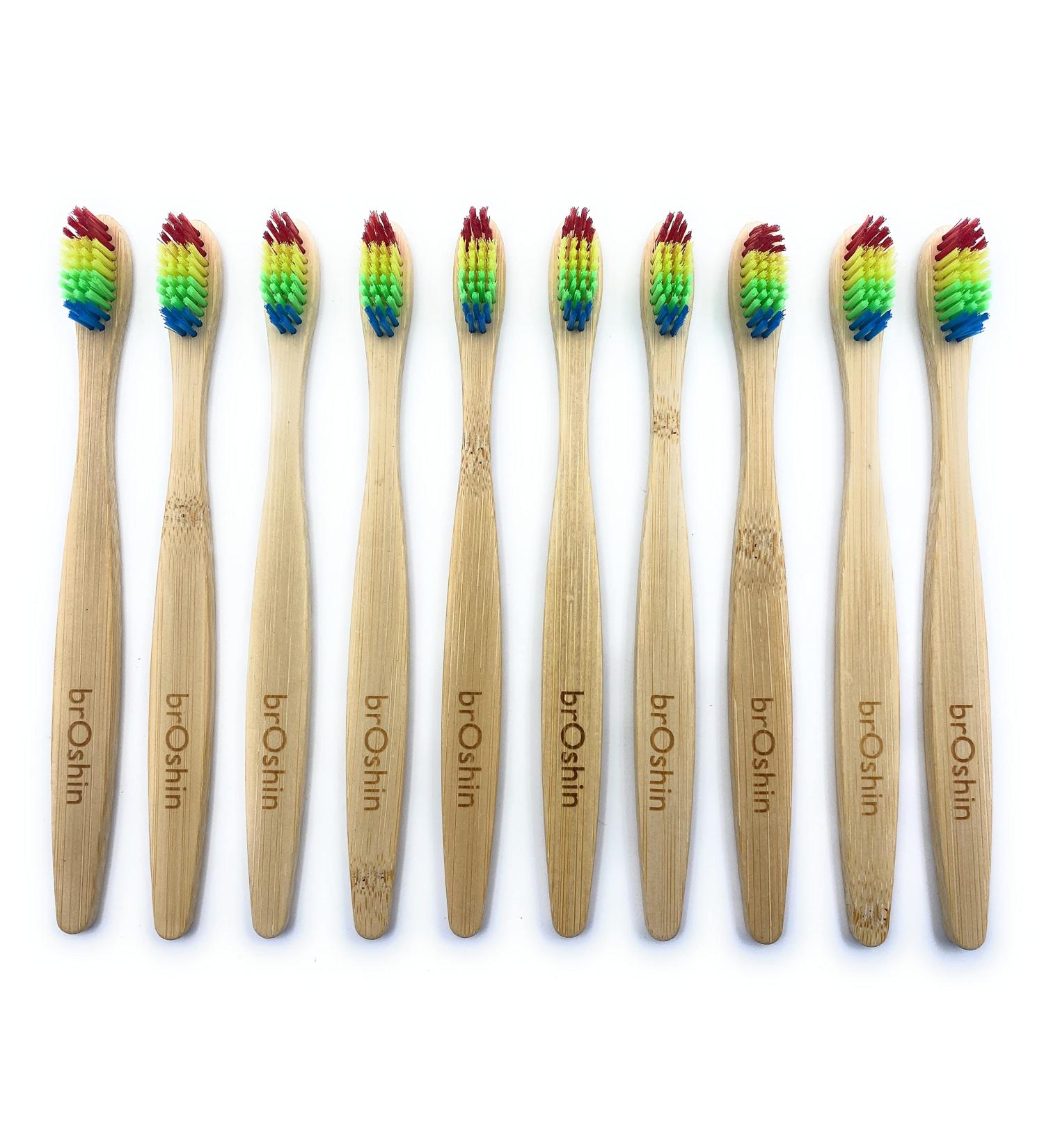 Broshin Bamboo Toothbrush 20 Pack - Biodegradable Eco-Friendly Soft Bristles Compostable Rainbow Colors - Buy Online on GoSupps.com