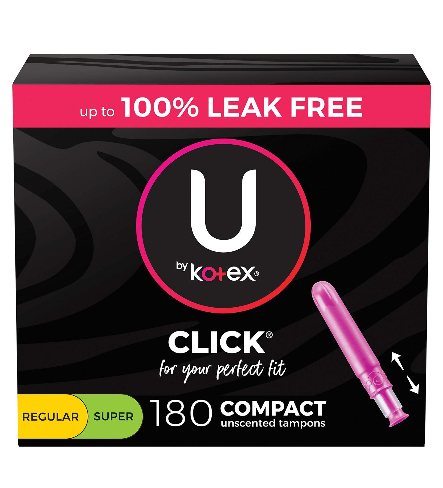U by Kotex Click Tampons Multipack - 180 Count (6 Packs of 30) - Regular/Super Absorbency, Unscented - Packaging May Vary - Buy Online on GoSupps.com