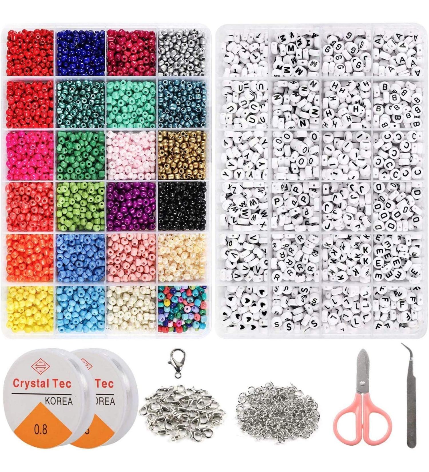 OUTUXED 4920 4mm Glass Seed Beads & Alphabet Letter Beads Kit for Bracelets Making - 3600pcs Seed Beads & 1320pcs Letter Beads - DIY Jewelry Crafts - Buy Online on GoSupps.com