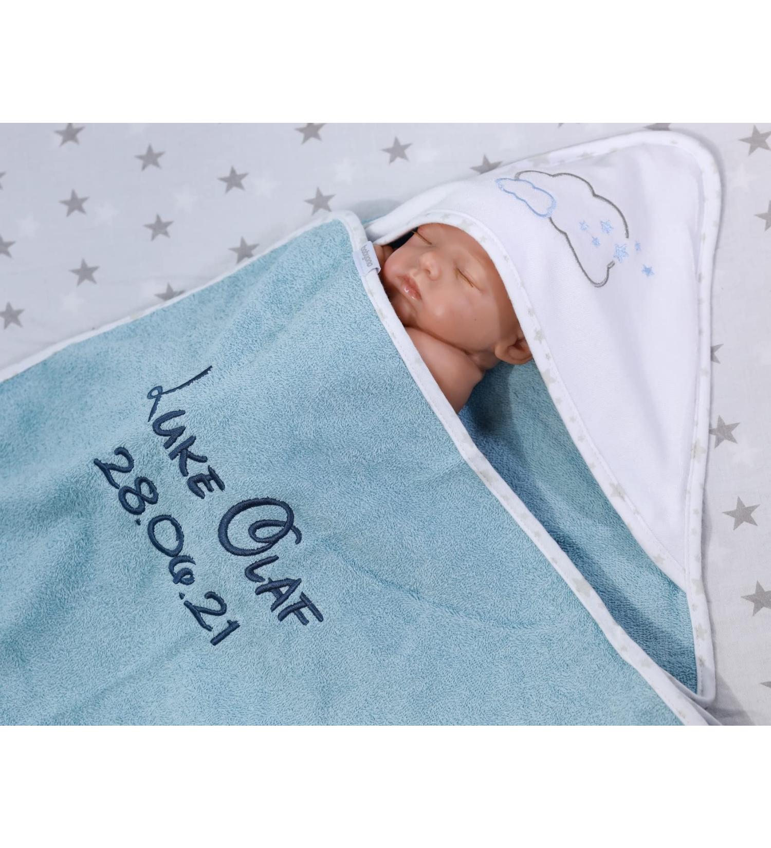 Hooded Towel with Embroidered Name - 100% Cotton Blue Clouds - 76x76 cm - Perfect Gift for Kids - Buy Online on GoSupps.com