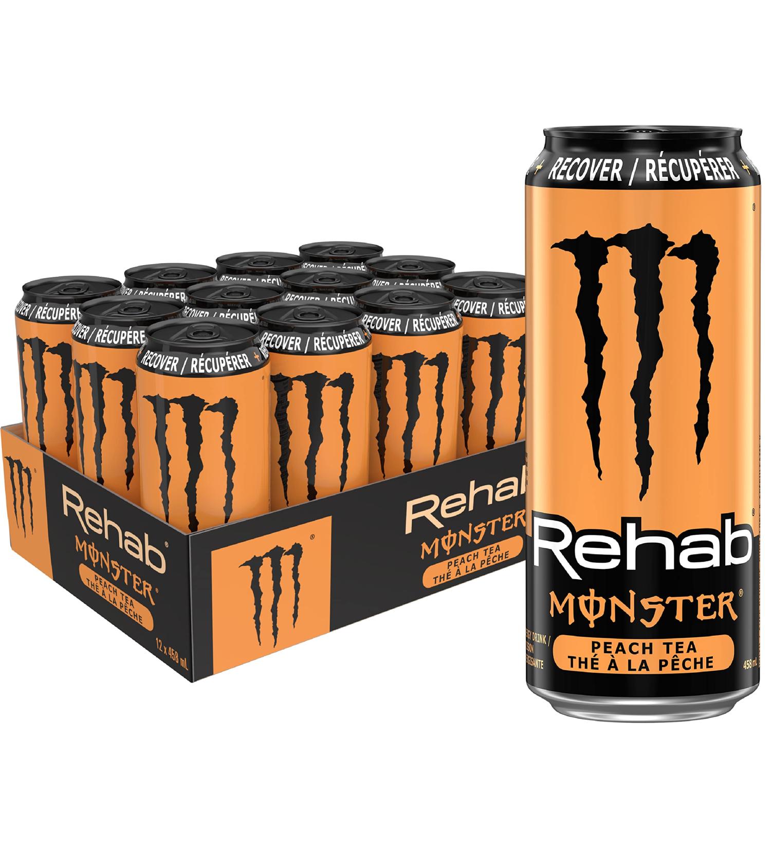 Monster Energy Rehab Peach Tea 458mL Cans Pack of 12 - Buy Online on GoSupps.com