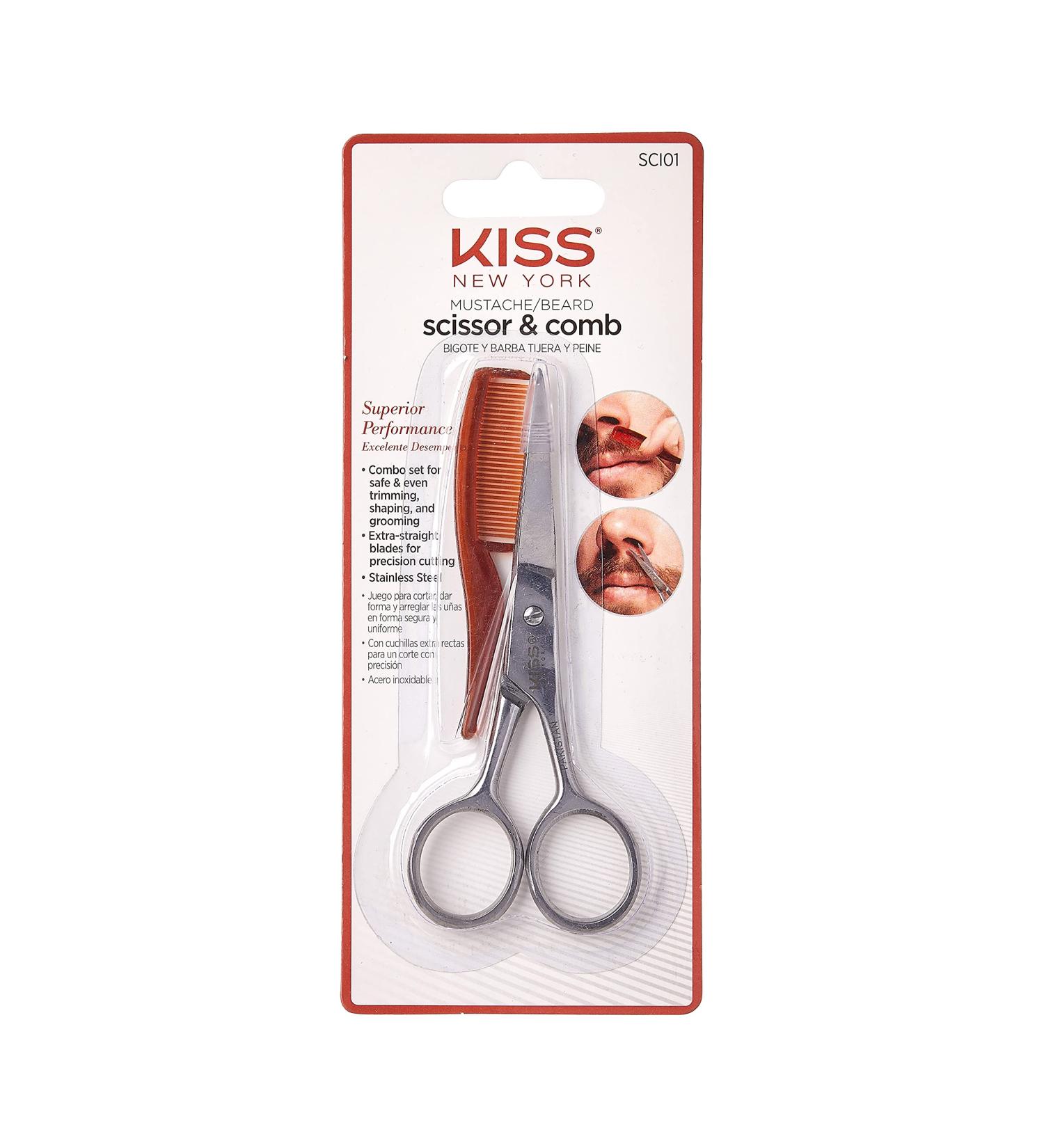 Kiss New York Mustache Beard Scissor Comb Combo Set for Safe Trimming and Grooming - Travel-Friendly Size - Buy Online on GoSupps.com