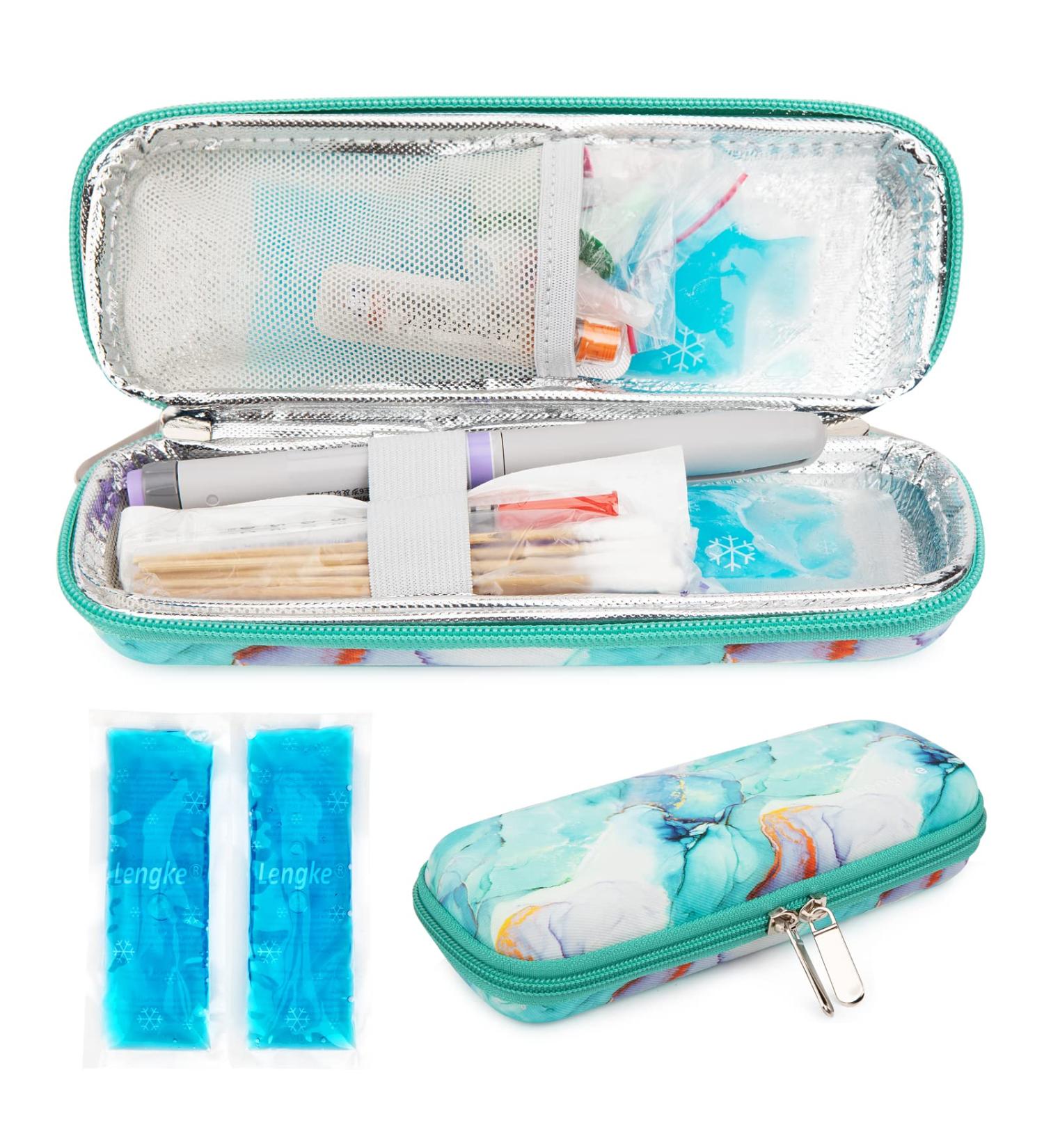 YOUSHARES Insulin Cooler Travel Case - Small EVA Diabetic Organizer with Ice Pack - Marble Green - Buy Online on GoSupps.com