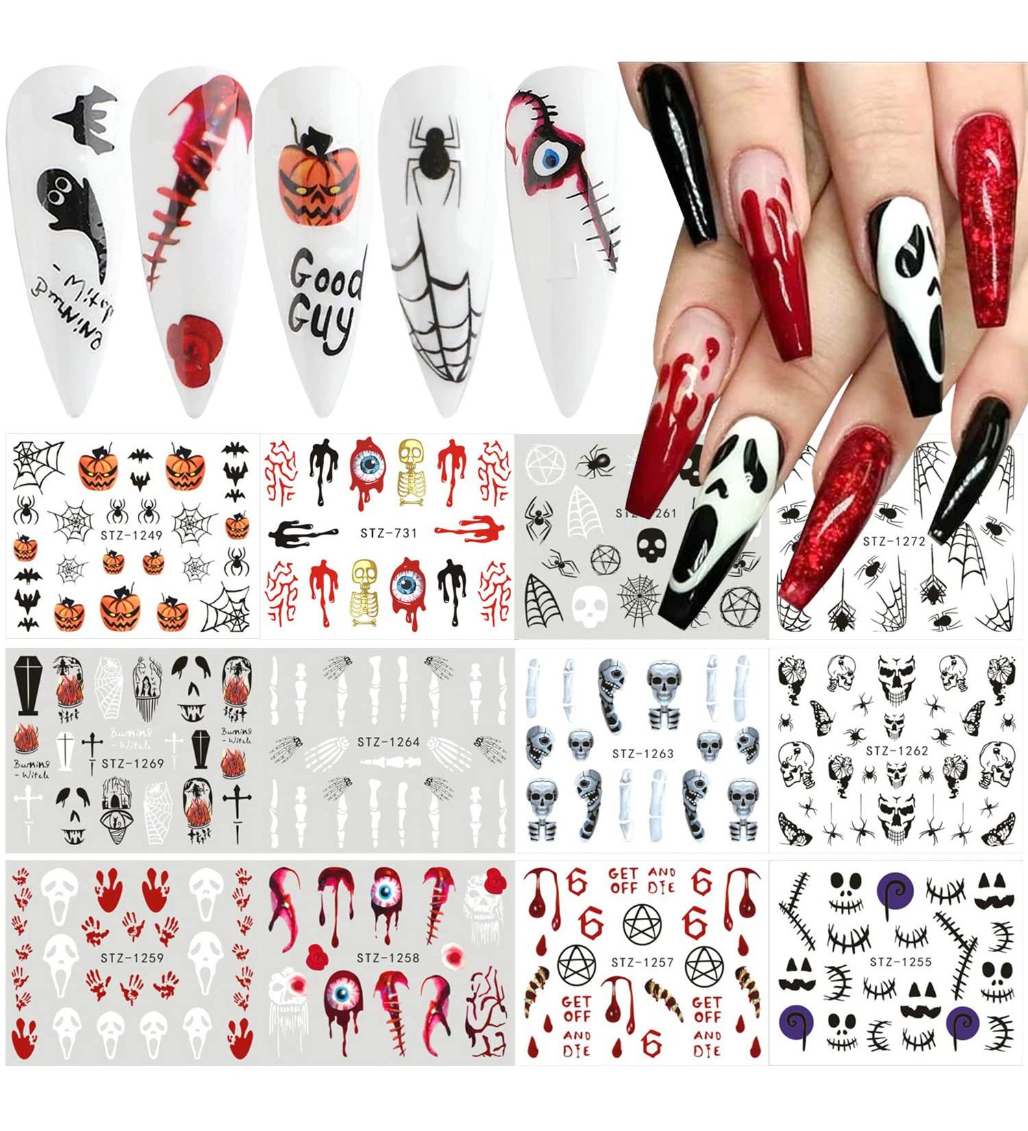 Halloween Nail Stickers - Horror Gothic Ghost Pumpkin Skull Blood Spider Evil Eye Nail Art Decals - Buy Online on GoSupps.com