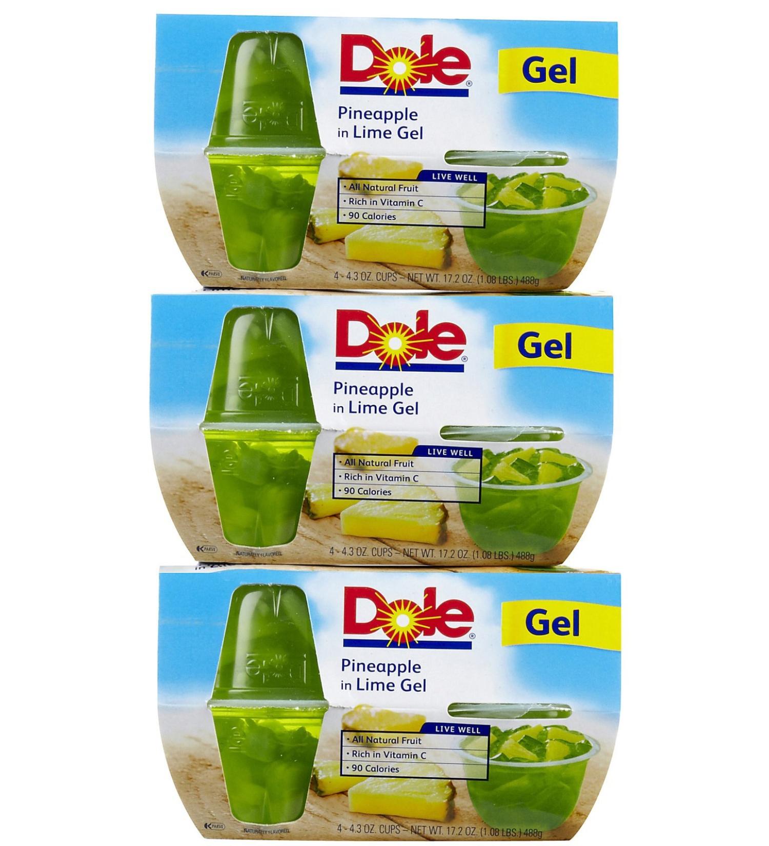 Dole Fruit Bowls, Pineapple in Lime Gel, 4.3 oz, 3 pk