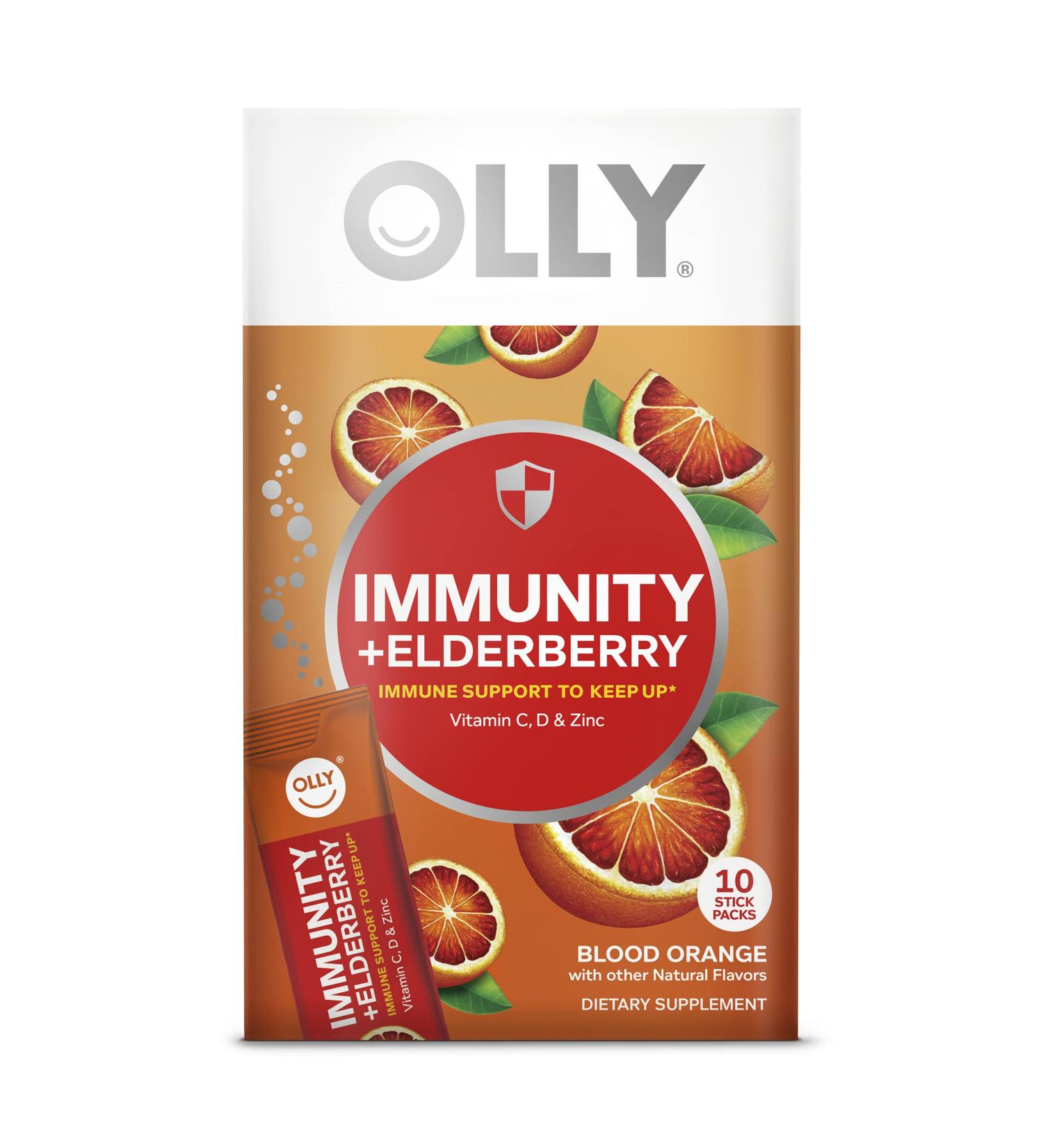 OLLY Immunity Powder - Daytime Immune Support Elderberry Vitamin C D Zinc Fizzy Drink Mix, Blood Orange (10 Count) - Buy Online on GoSupps.com