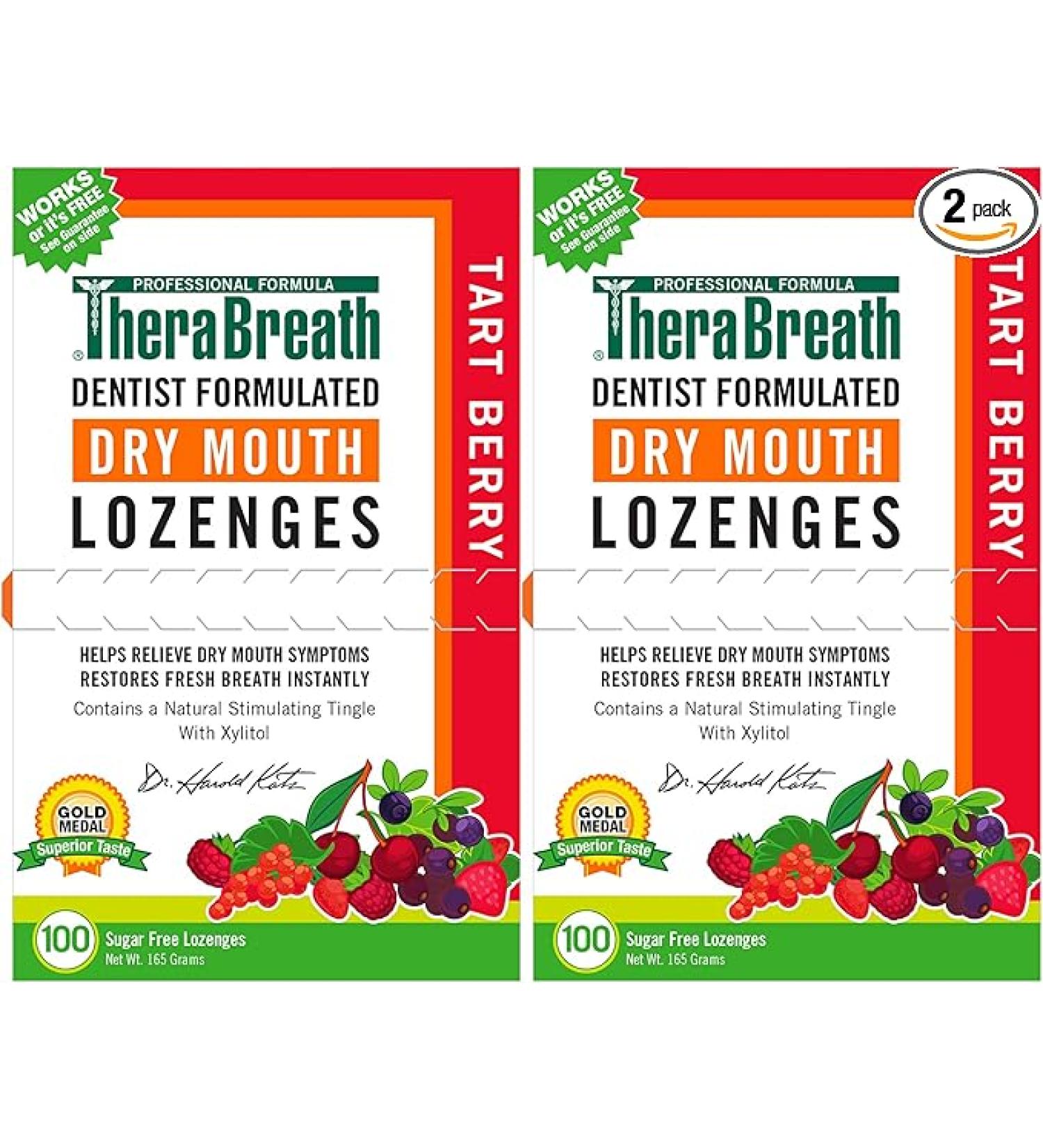 TheraBreath Dry Mouth Lozenges with ZINC, Tart Berry Flavor, 100 Count (Pack of 2) Berry 100 Count (Pack of 2)