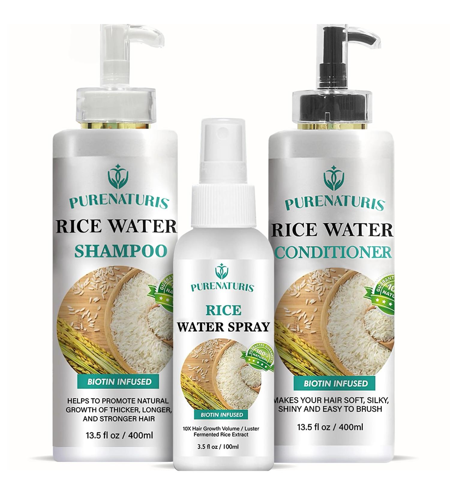 Shampoo Conditioner & Serum Set | Fermented Rice Water & Biotin | Hair Growth Repair Kit | Sulfate Free Vegan All Hair Types - Buy Online on GoSupps.com