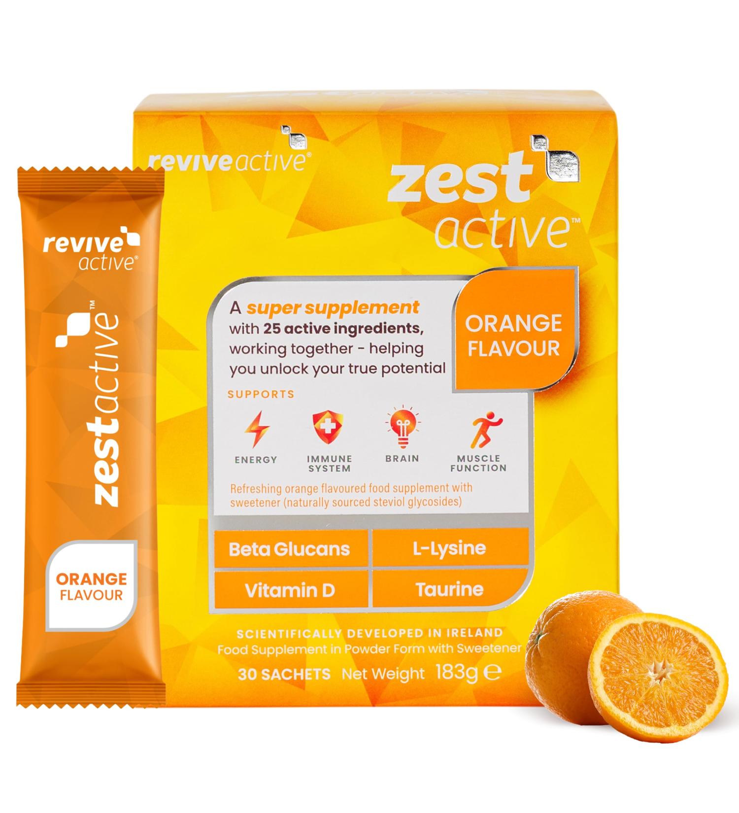 Revive Active Zest Active | 25 Active Ingredients in One Daily Sachet | 30 Day Supply | Supports Energy Immune System Brain & Muscle Function - Buy Online on GoSupps.com