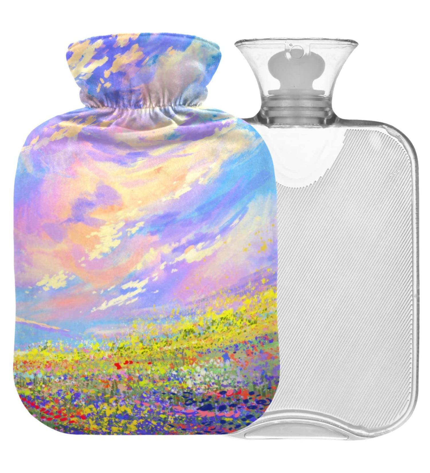 NAANLE 2L Hot Water Bottle with Lid - Sunset Lavender Flower Pain Relief & Cold Therapy for Back Hands Feet & Neck - Buy Online on GoSupps.com