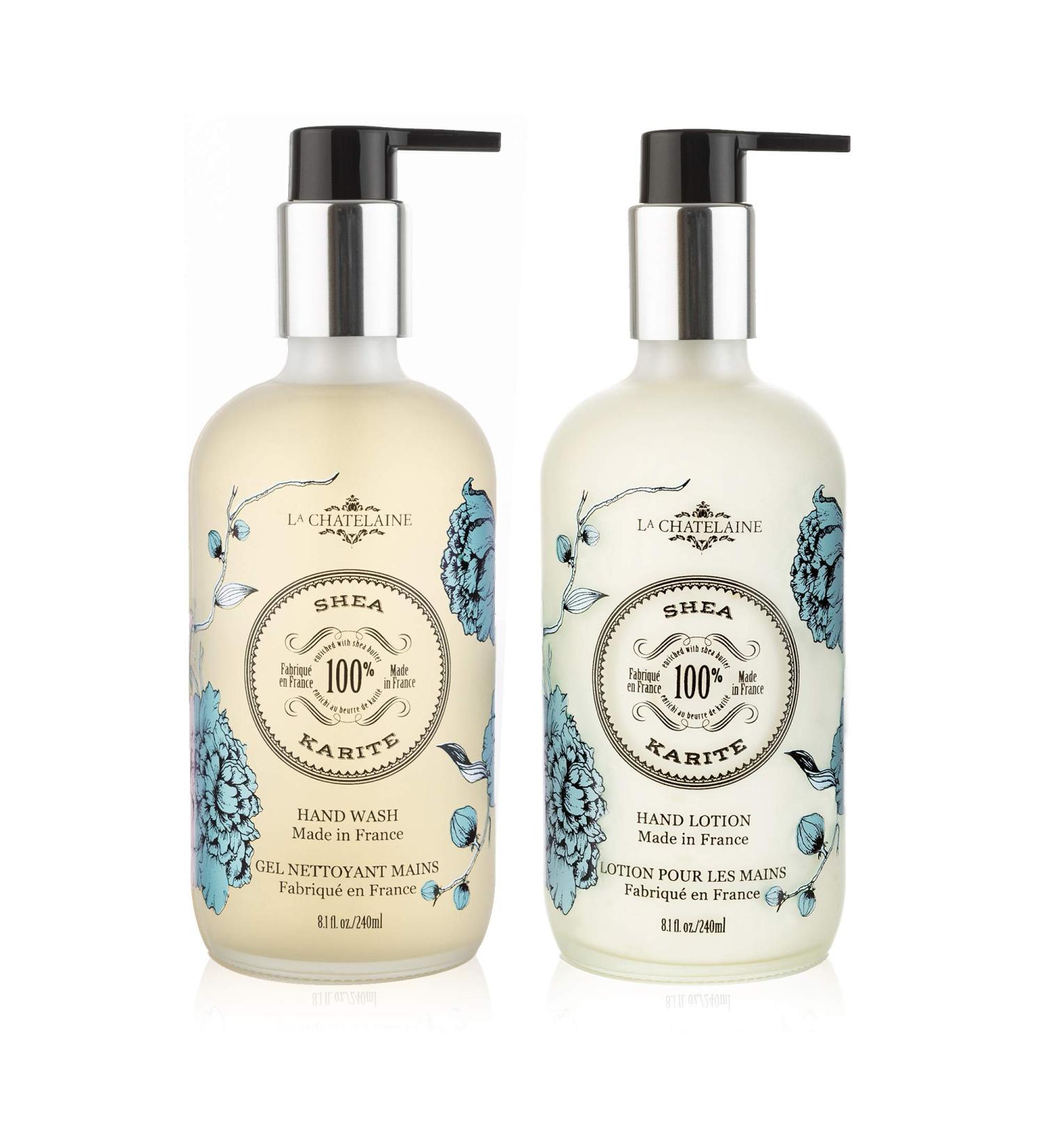 La Chatelaine Hand Wash & Lotion Set | Sulfate Free | Frosted Glass Bottles | Nourishing Shea Butter Formula | Natural and Organic | Made in France | 2 x 8.1 oz. (Shea)