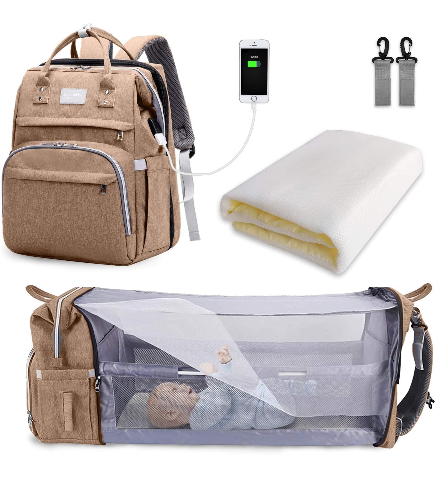 SndMor Wrap Bag Backpack - Multifunctional Diaper Bag with Bed Function & Stroller Hook | Ideal for Moms & Dads | Khaki - Buy Online on GoSupps.com