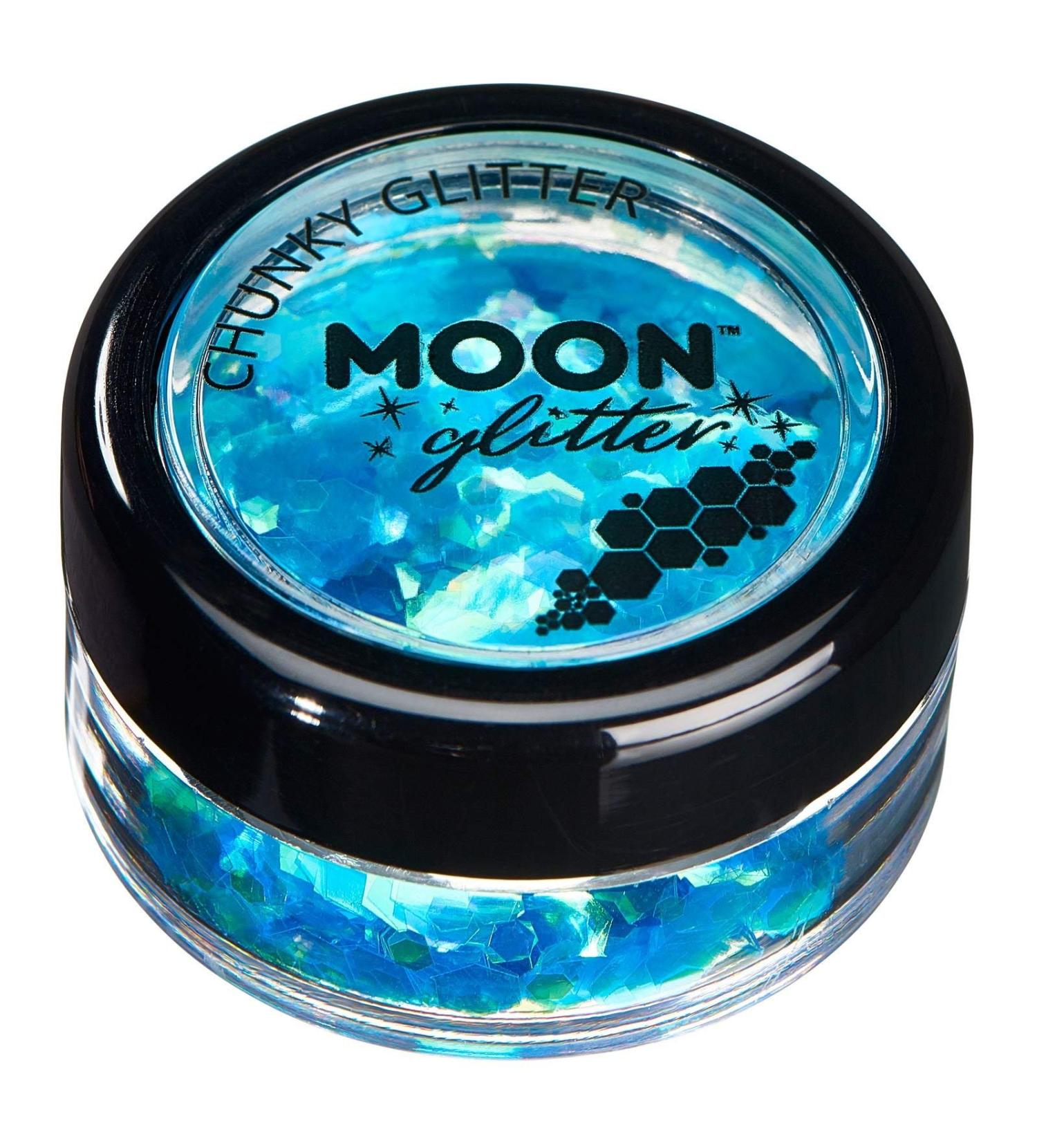 Moon Glitter Blue Iridescent Chunky Glitter - Cosmetic Festival Makeup for Face, Body, Nails, Hair & Lips - 3g - Buy Online on GoSupps.com