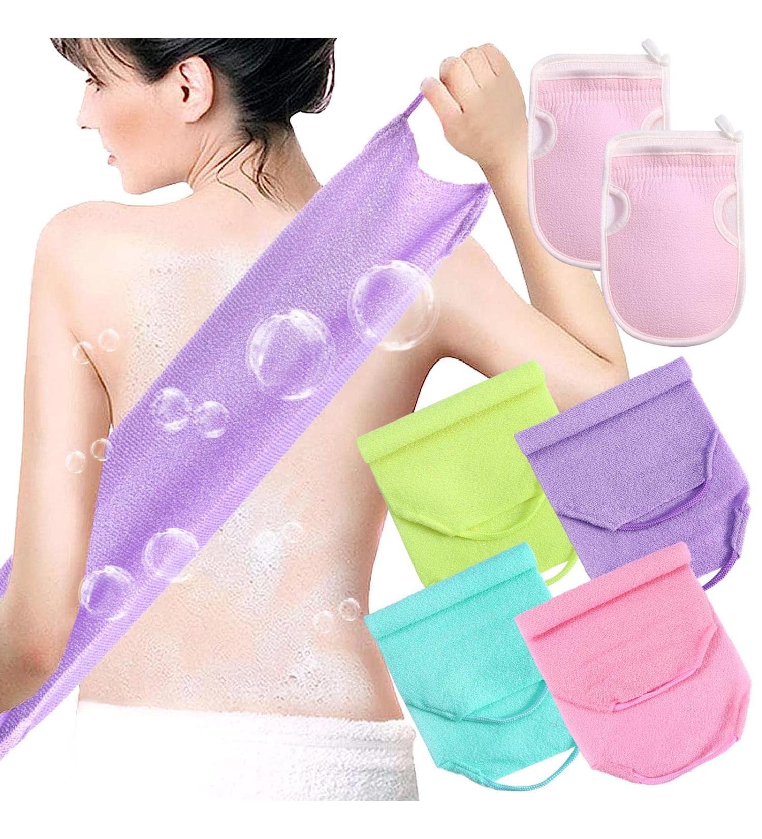 6Pc Exfoliating Back Scrubber Set with Handles - Body Exfoliator Washers & Bath Gloves for Skin Cleansing and Massage - Men and Women - Buy Online on GoSupps.com