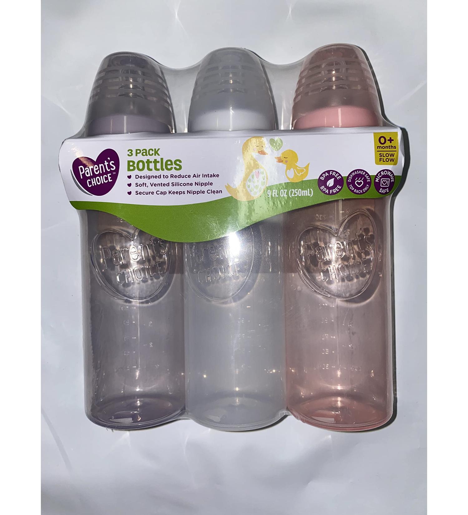 Parent's Choice 3 Pack BPA Free Baby Bottles | Dishwasher & Microwave Safe | Slow Flow Nipples | 0+ Months | Purple, White, Pink (Girls) - Buy Online on GoSupps.com