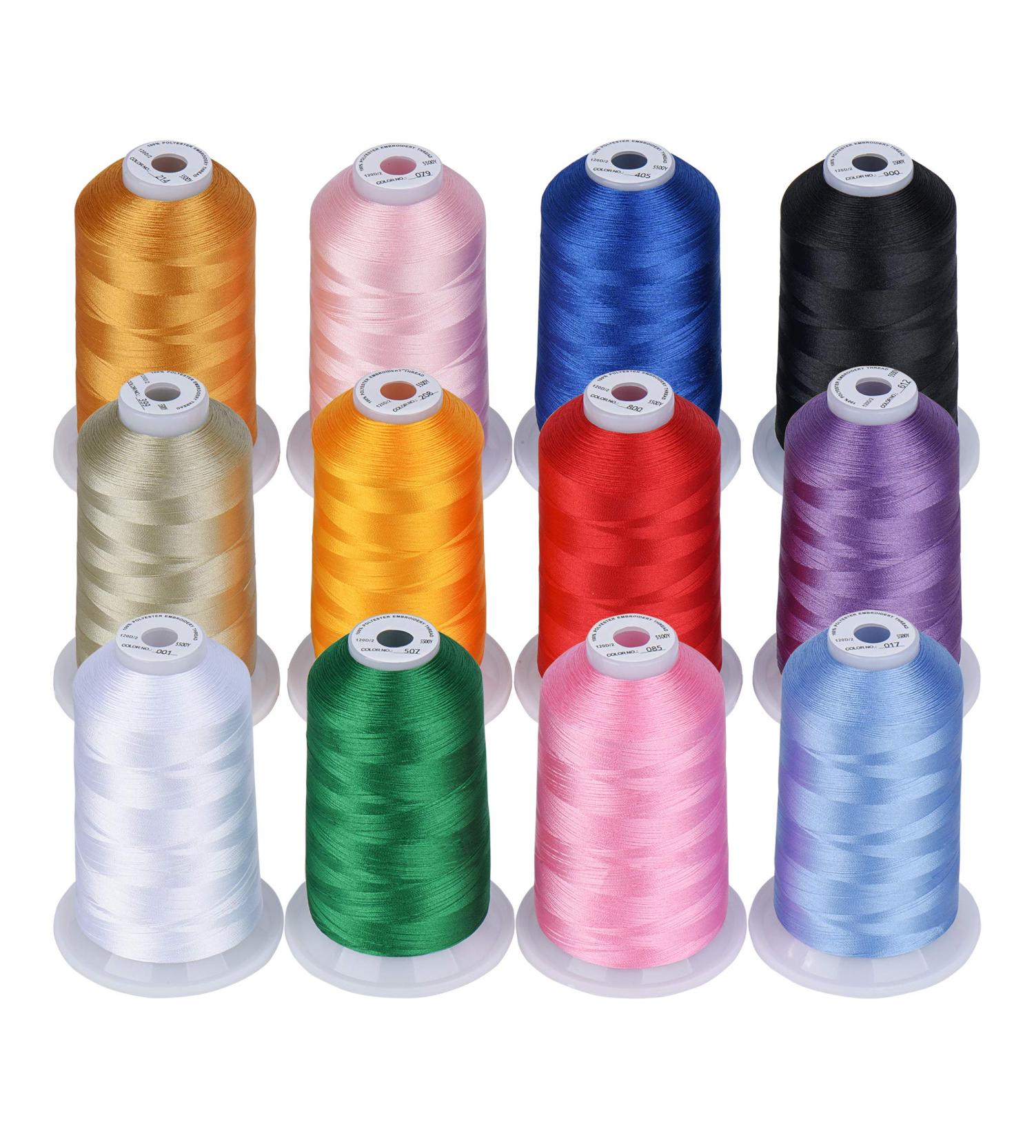 Simthread 12 Brother Colors 5000M Polyester Embroidery Thread for Commercial & Domestic Machines - Assorted Color 1 - Buy Online on GoSupps.com